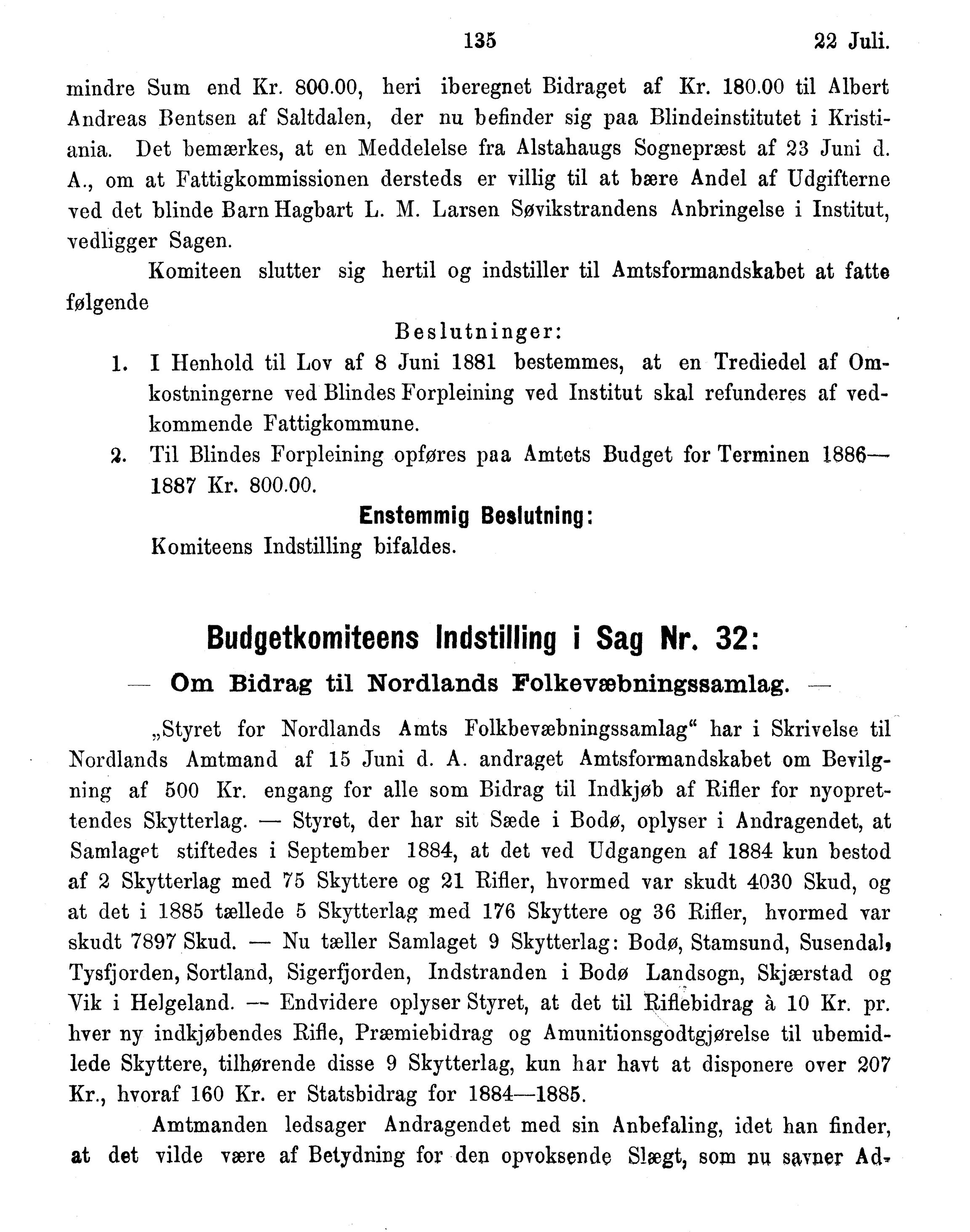 Nordland Fylkeskommune. Fylkestinget, AIN/NFK-17/176/A/Ac/L0015: Fylkestingsforhandlinger 1886-1890, 1886-1890