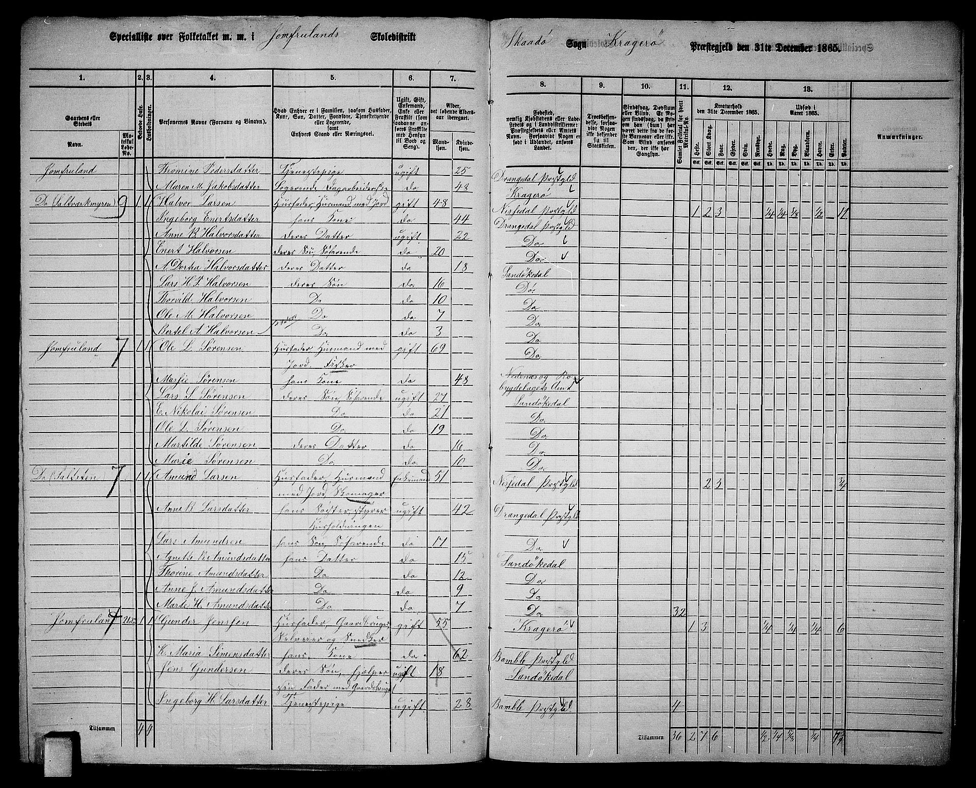 RA, Folketelling 1865 for 0816L Kragerø prestegjeld, Sannidal sokn og Skåtøy sokn, 1865, s. 212