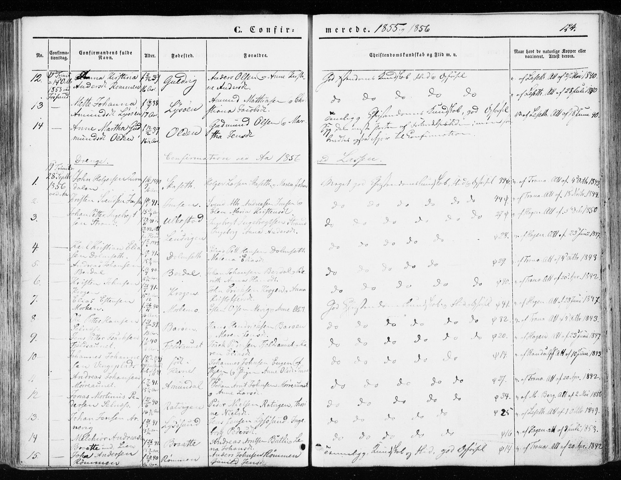 Ministerialprotokoller, klokkerbøker og fødselsregistre - Sør-Trøndelag, AV/SAT-A-1456/655/L0677: Ministerialbok nr. 655A06, 1847-1860, s. 124