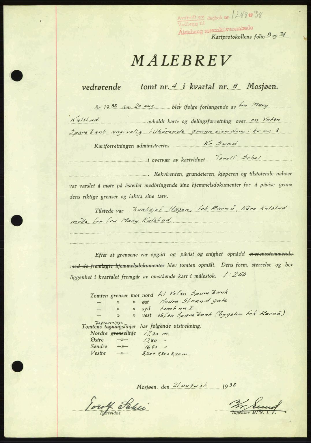Alstahaug sorenskriveri, SAT/A-1009: Pantebok nr. A3, 1937-1938, Dagboknr: 1288/1938