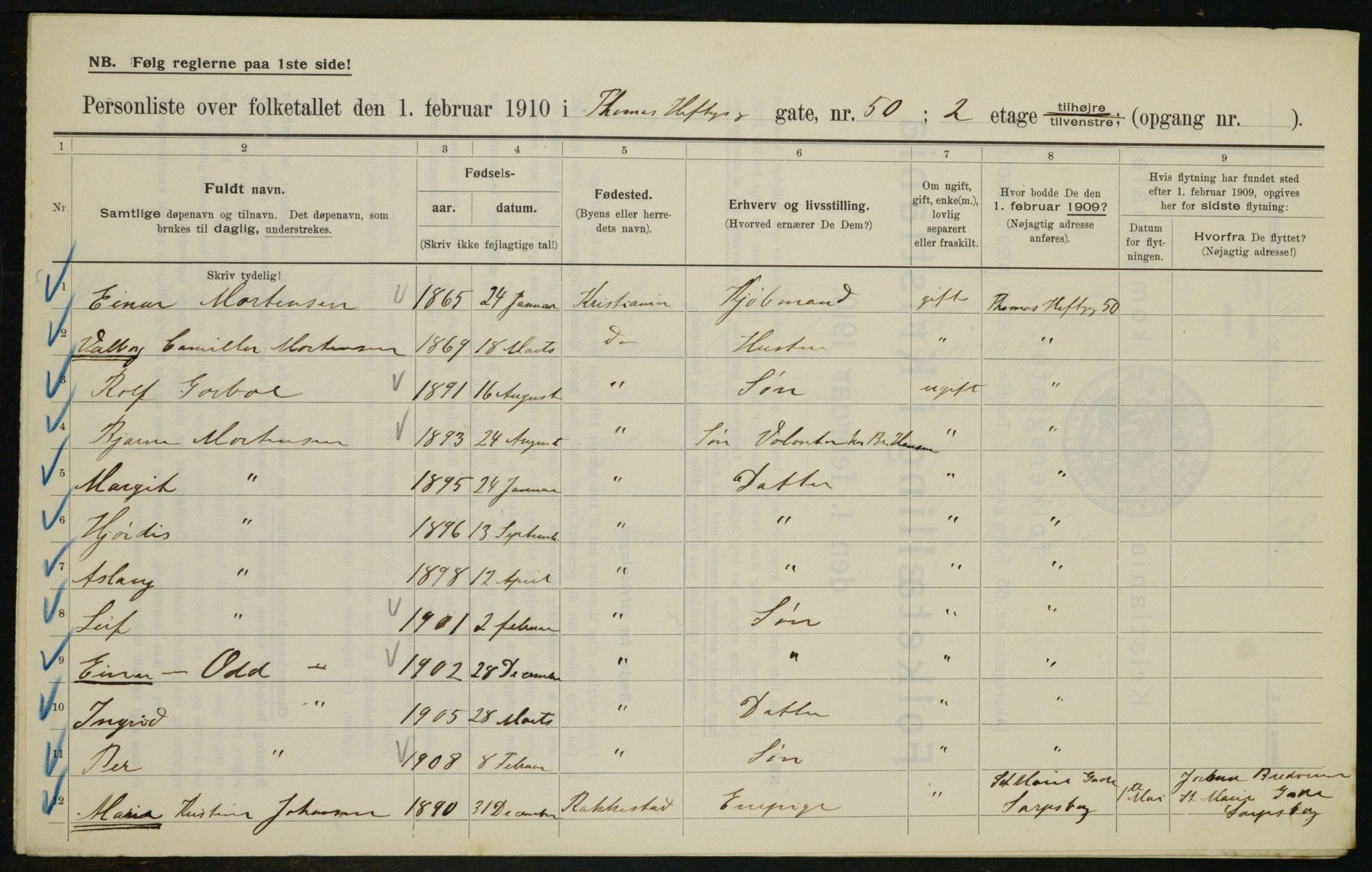 OBA, Kommunal folketelling 1.2.1910 for Kristiania, 1910, s. 103646