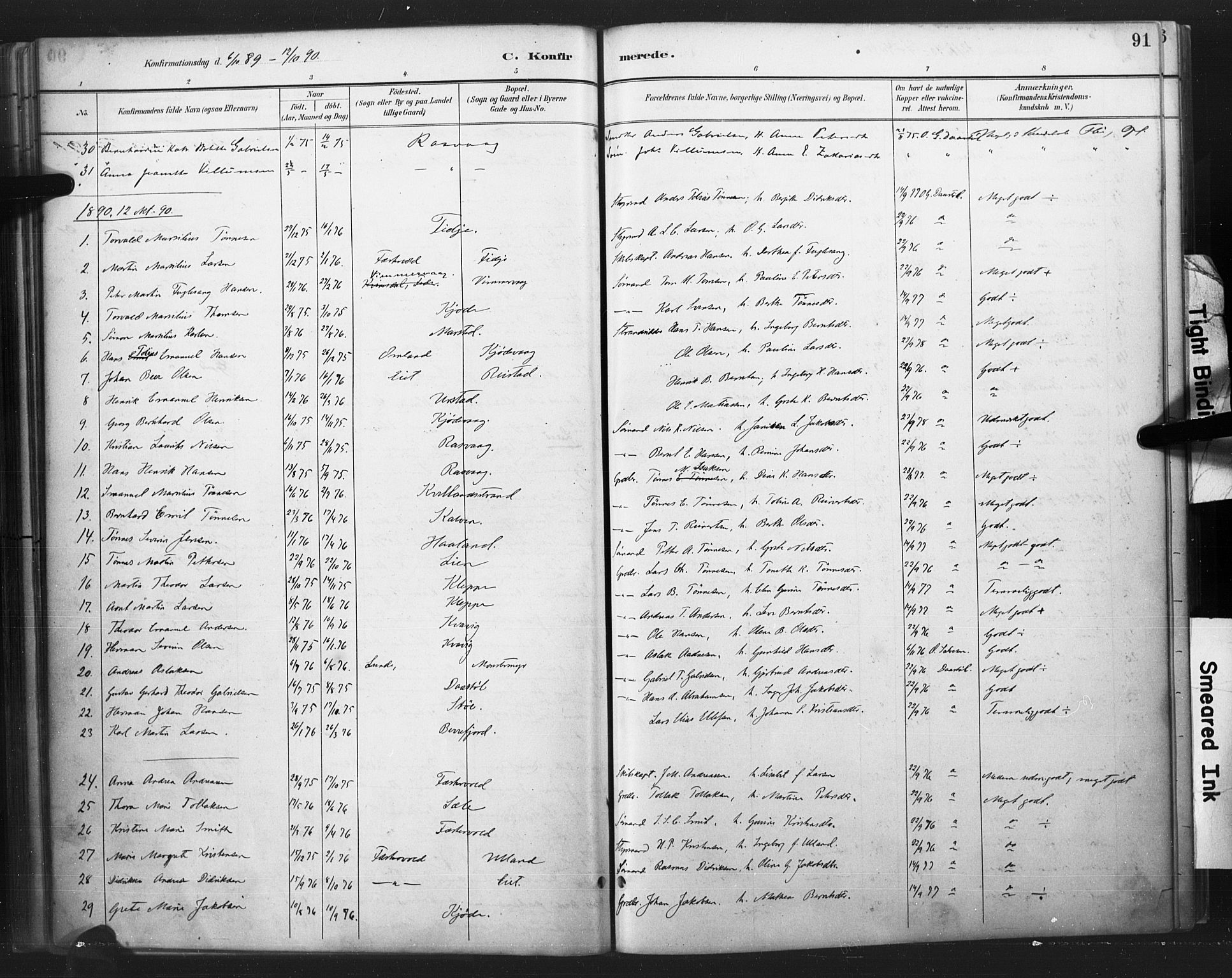 Flekkefjord sokneprestkontor, AV/SAK-1111-0012/F/Fa/Fab/L0006: Ministerialbok nr. A 6, 1886-1901, s. 91