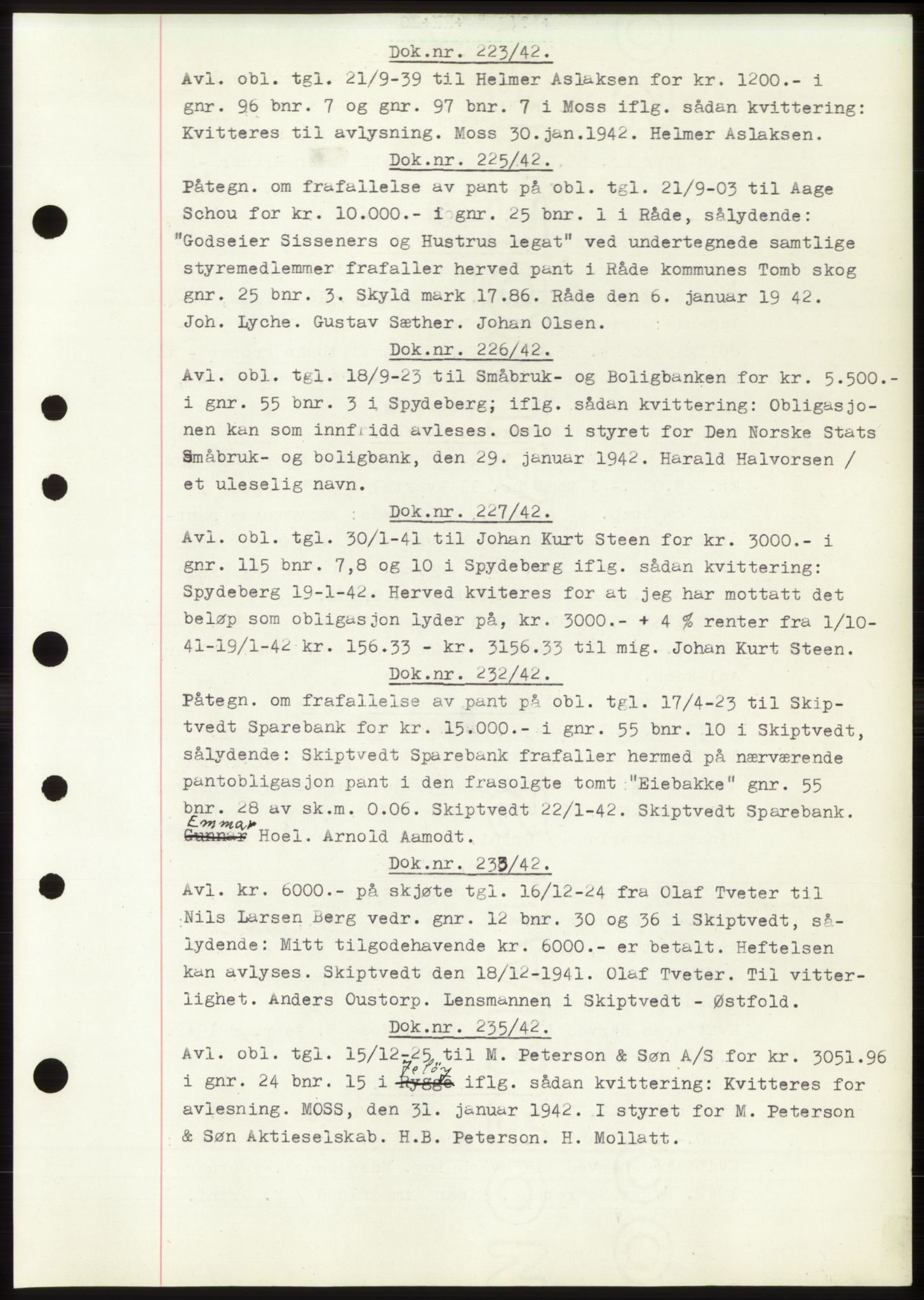 Moss sorenskriveri, SAO/A-10168: Pantebok nr. C10, 1938-1950, Dagboknr: 223/1942