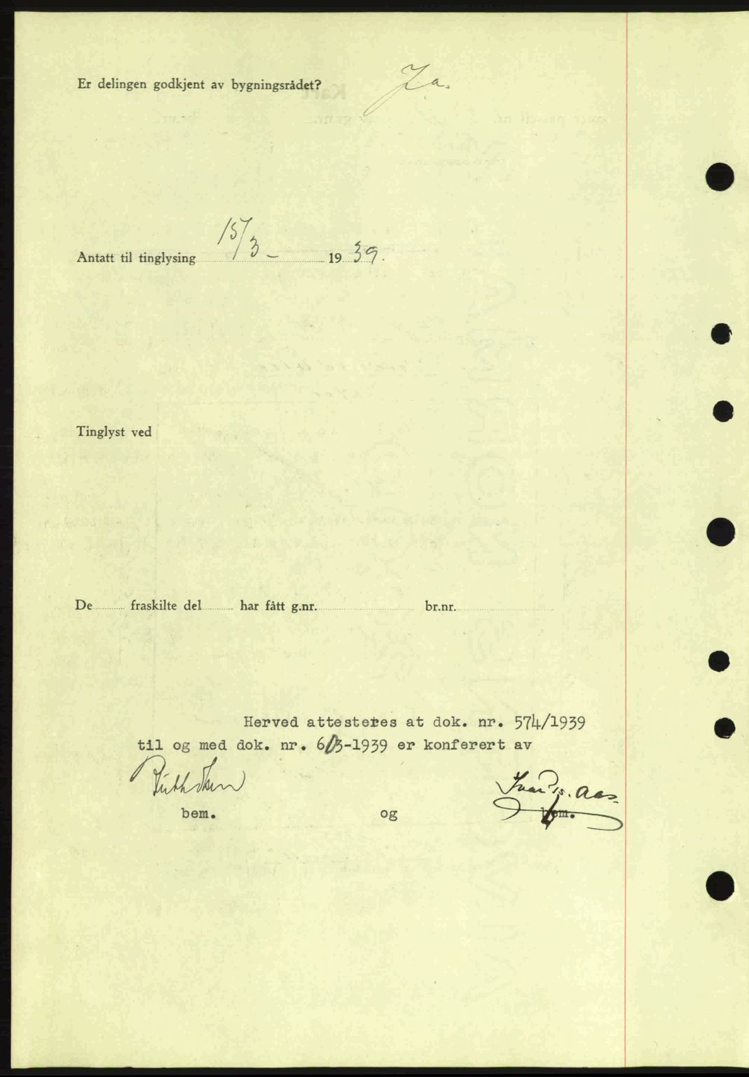 Moss sorenskriveri, SAO/A-10168: Pantebok nr. A5, 1938-1939, Dagboknr: 603/1939
