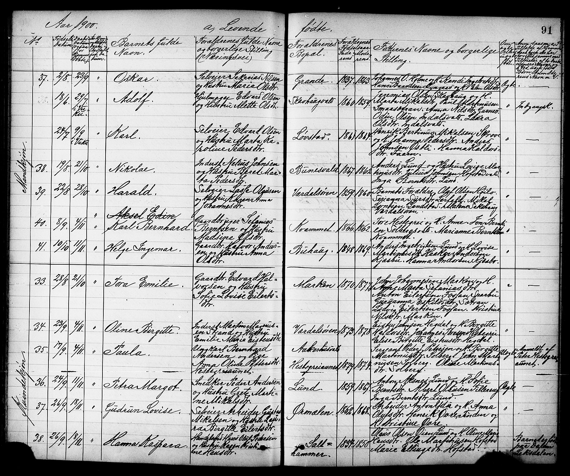 Ministerialprotokoller, klokkerbøker og fødselsregistre - Nord-Trøndelag, SAT/A-1458/723/L0257: Klokkerbok nr. 723C05, 1890-1907, s. 91