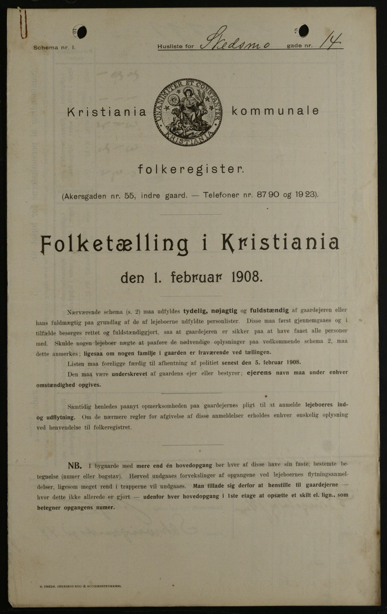 OBA, Kommunal folketelling 1.2.1908 for Kristiania kjøpstad, 1908, s. 85889