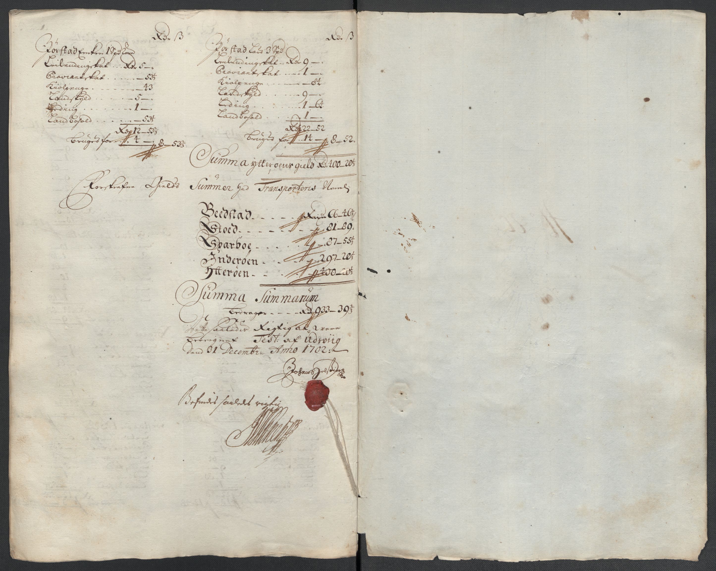 Rentekammeret inntil 1814, Reviderte regnskaper, Fogderegnskap, RA/EA-4092/R63/L4312: Fogderegnskap Inderøy, 1701-1702, s. 433