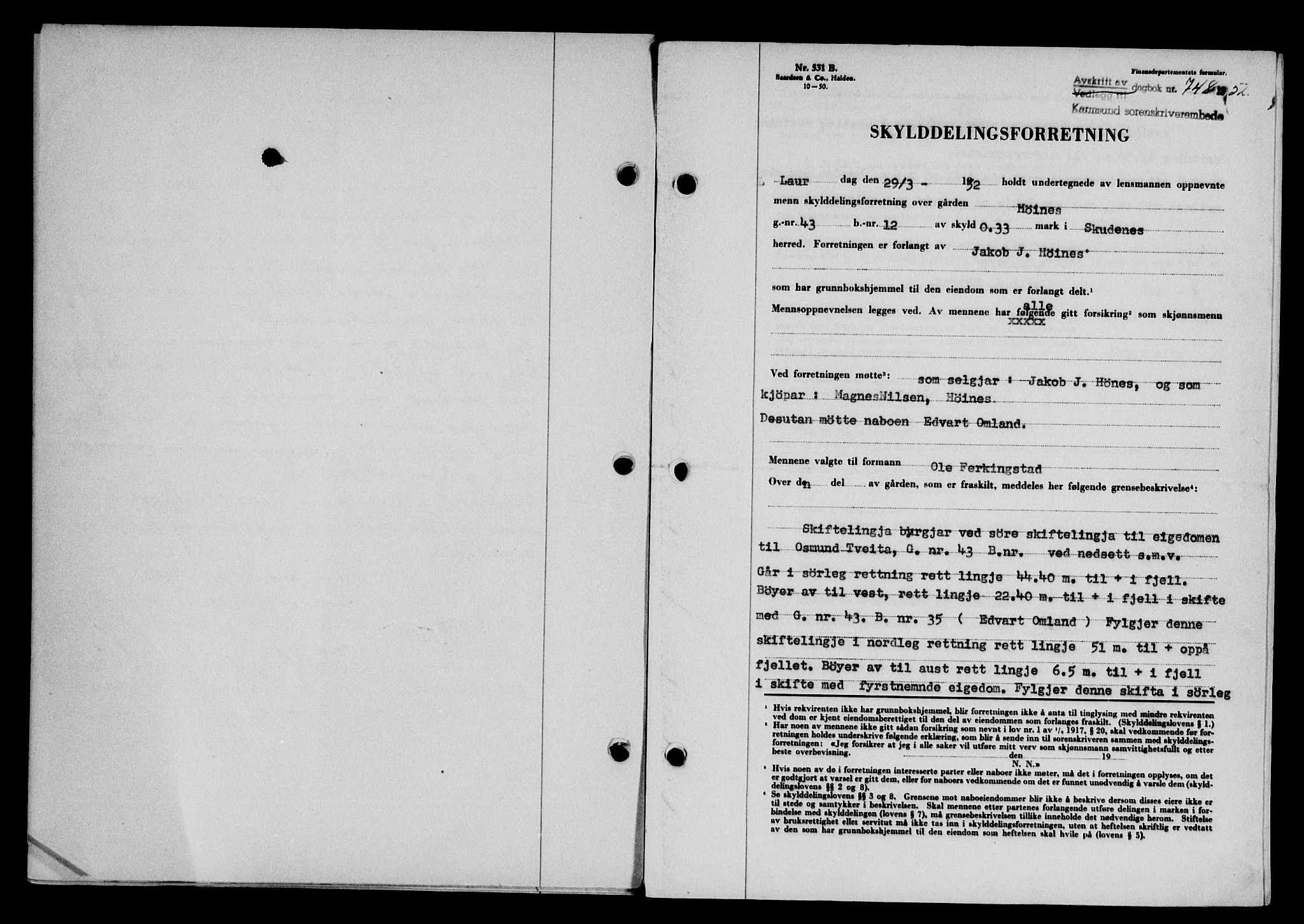 Karmsund sorenskriveri, SAST/A-100311/01/II/IIB/L0105: Pantebok nr. 85A, 1952-1952, Dagboknr: 748/1952