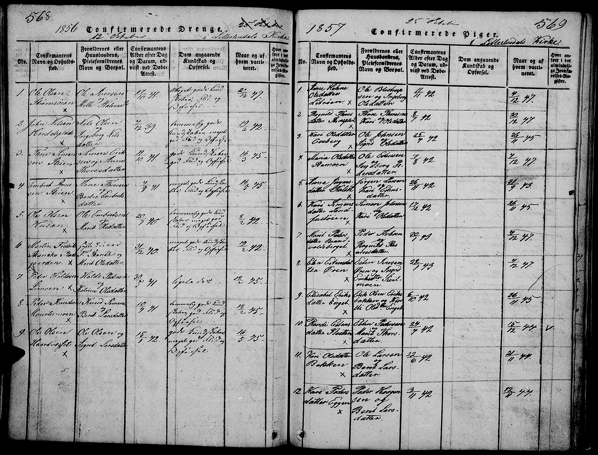 Tynset prestekontor, SAH/PREST-058/H/Ha/Hab/L0002: Klokkerbok nr. 2, 1814-1862, s. 568-569