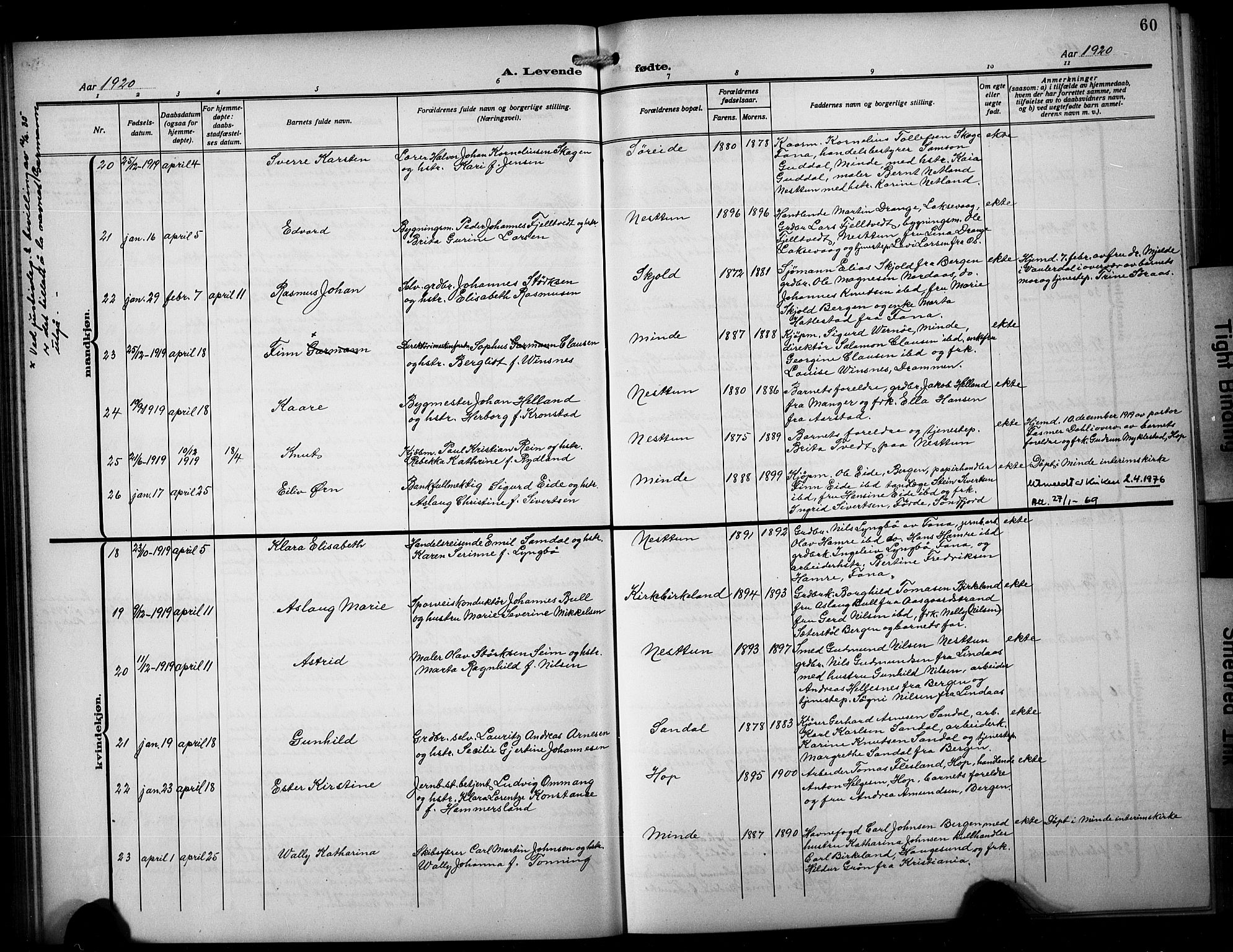 Birkeland Sokneprestembete, AV/SAB-A-74601/H/Hab: Klokkerbok nr. A 7, 1916-1923, s. 60