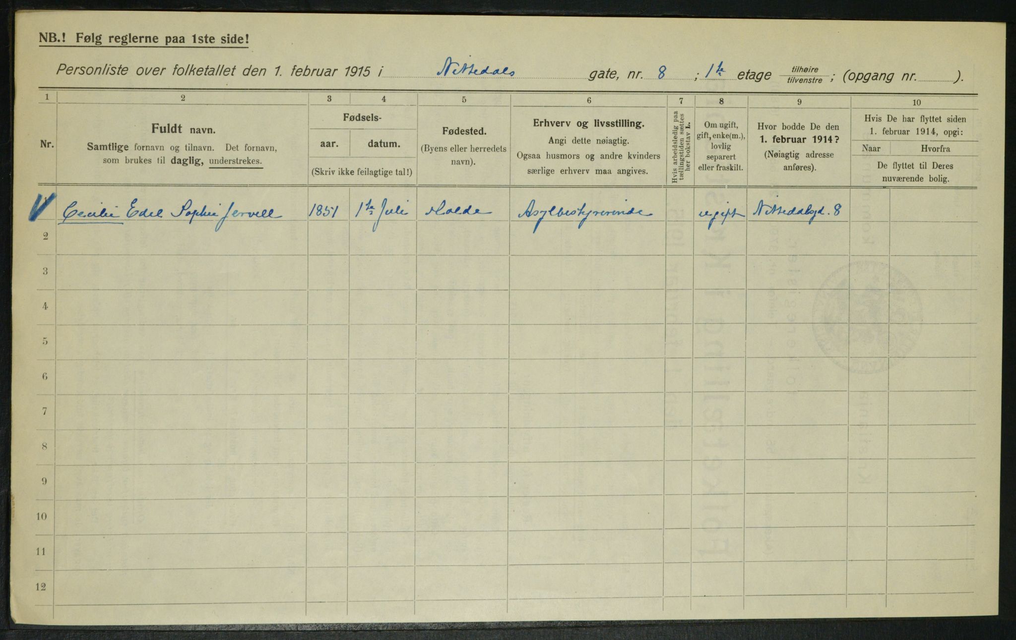 OBA, Kommunal folketelling 1.2.1915 for Kristiania, 1915, s. 70695