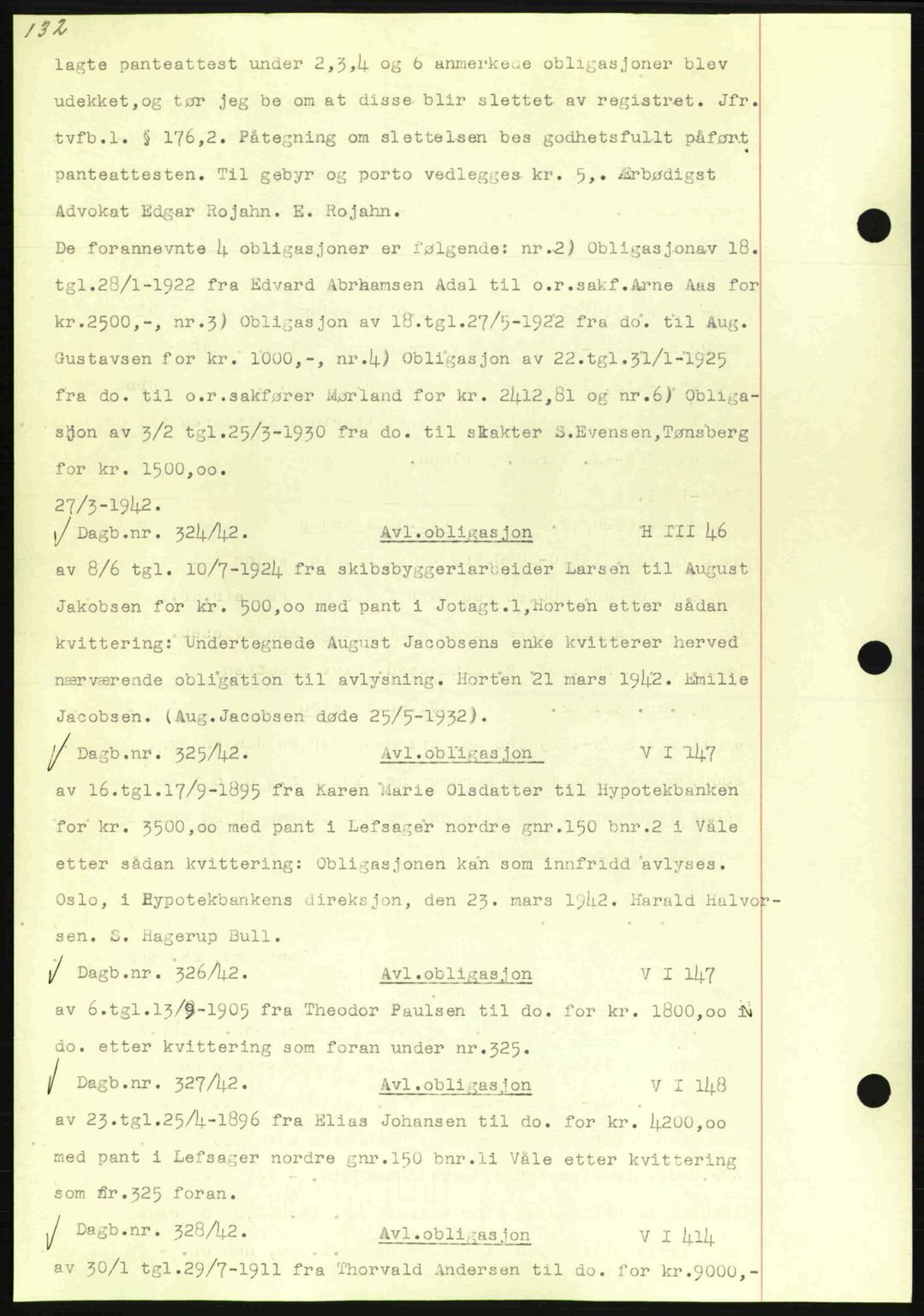 Horten sorenskriveri, SAKO/A-133/G/Ga/Gab/L0003: Pantebok nr. B-5 - B-6, 1941-1943, Dagboknr: 324/1942