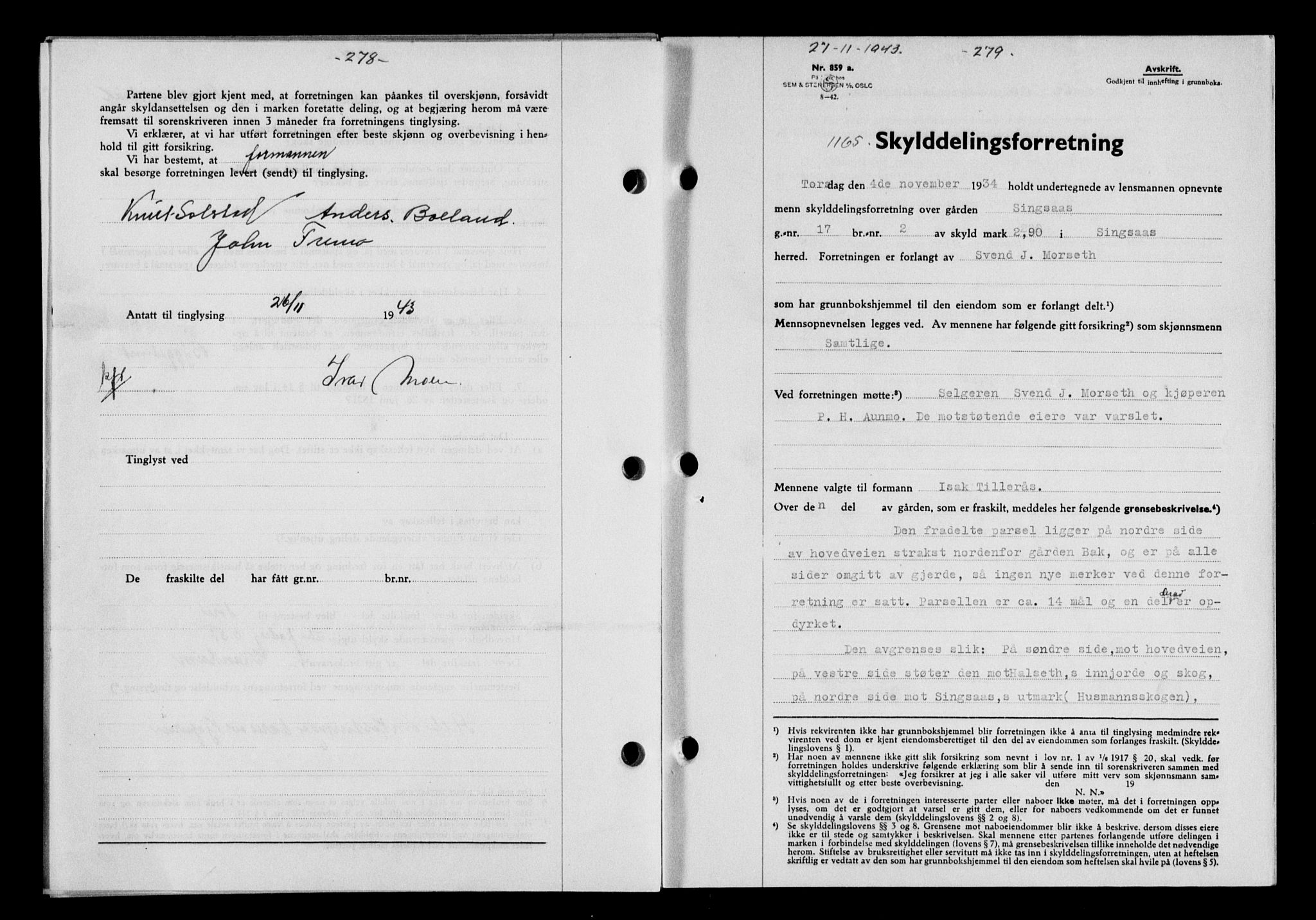 Gauldal sorenskriveri, SAT/A-0014/1/2/2C/L0057: Pantebok nr. 62, 1943-1944, Dagboknr: 1165/1943