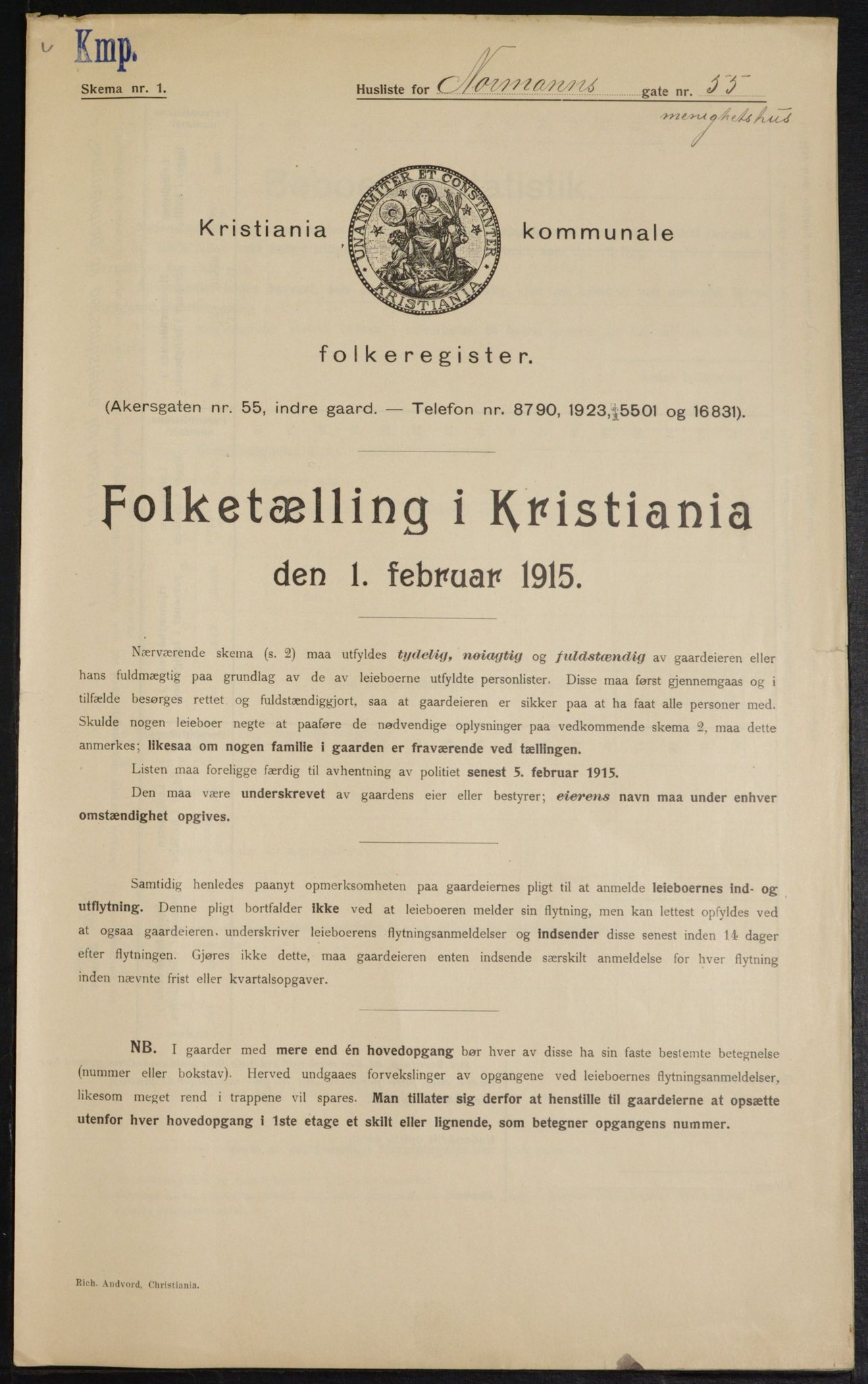 OBA, Kommunal folketelling 1.2.1915 for Kristiania, 1915, s. 73306