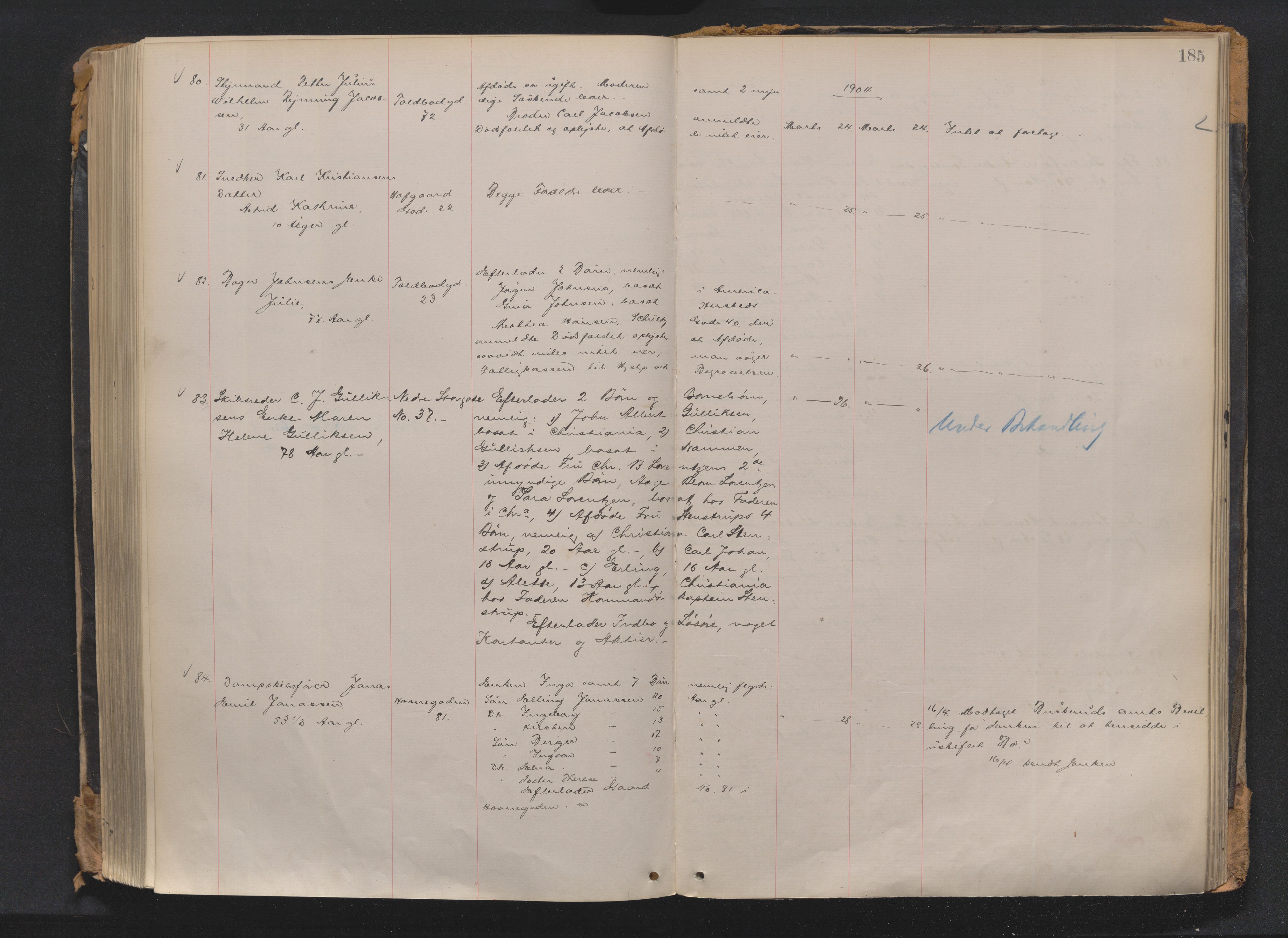 Drammen byfogd, AV/SAKO-A-222/H/Ha/Haa/L0009: Dødsjournal., 1899-1905, s. 185