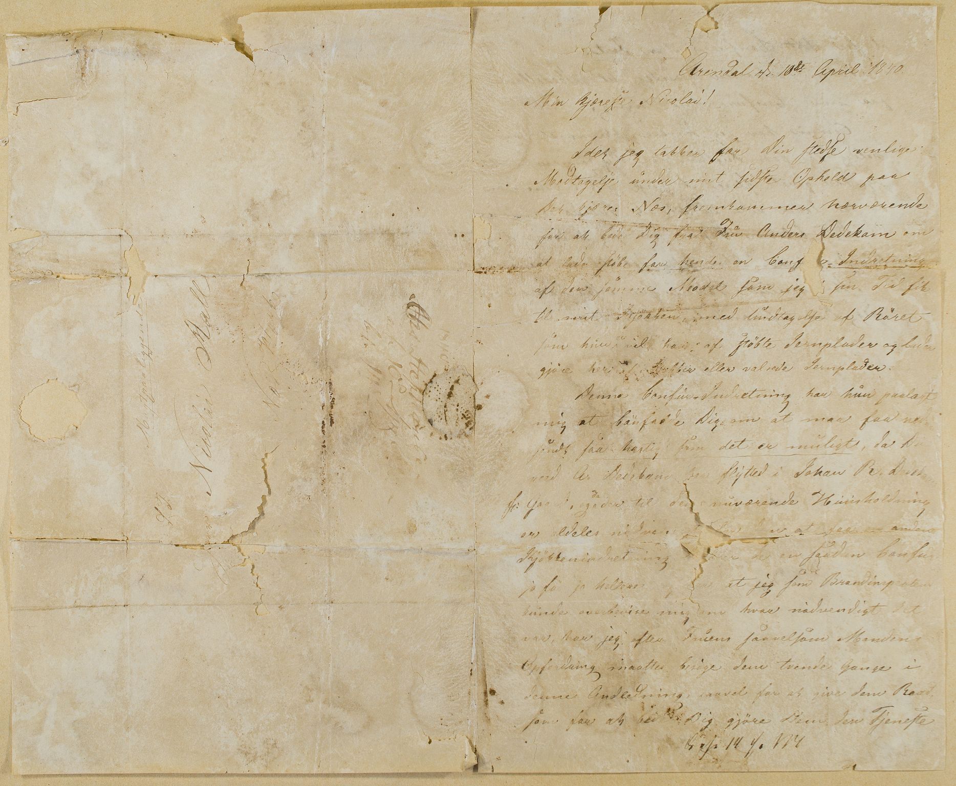 Familien Aalls privatarkiv , NESJ/NJM-005/E-00004/L0012: Inngående brev 1840, 1840