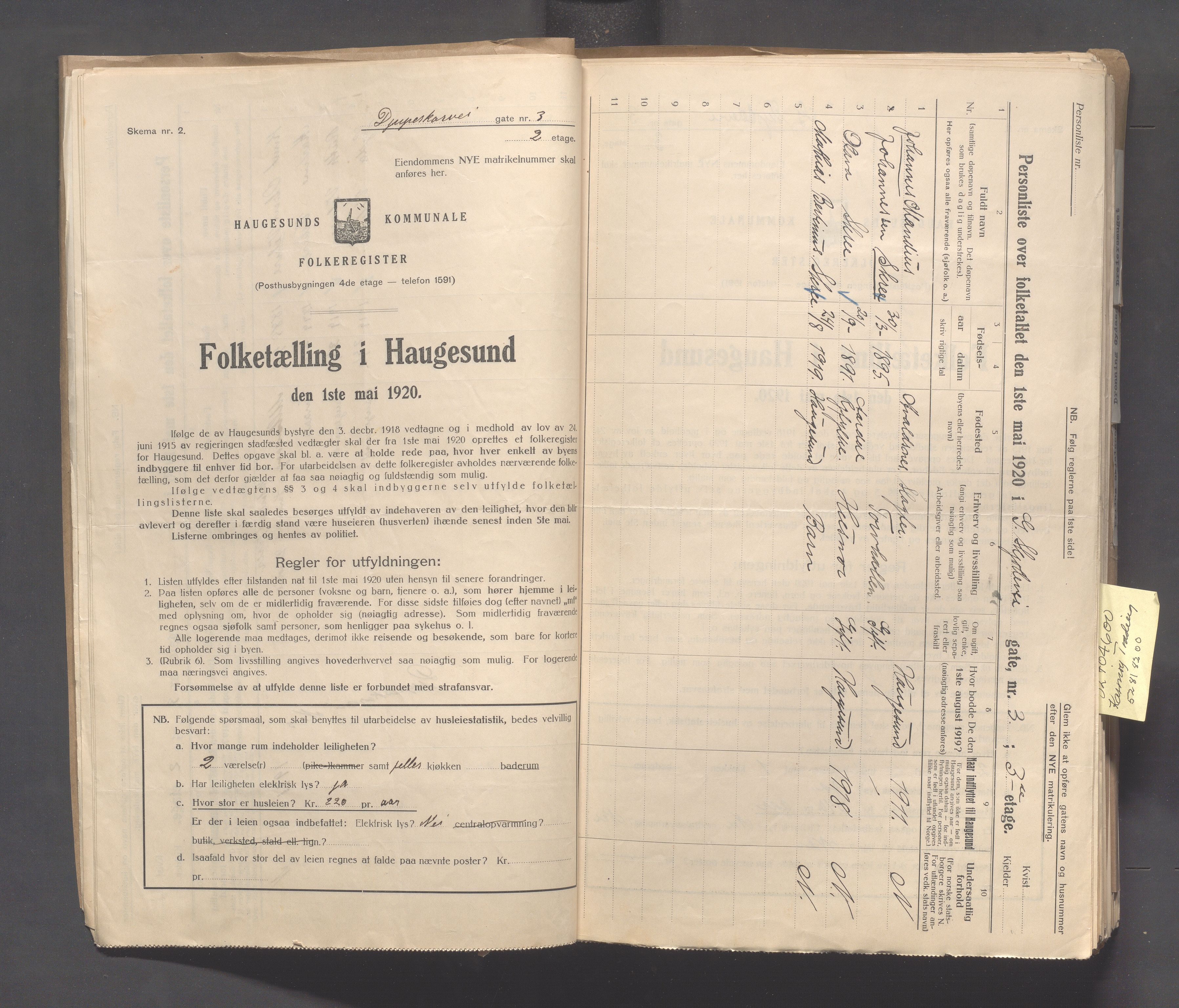 IKAR, Kommunal folketelling 1.5.1920 for Haugesund, 1920, s. 444