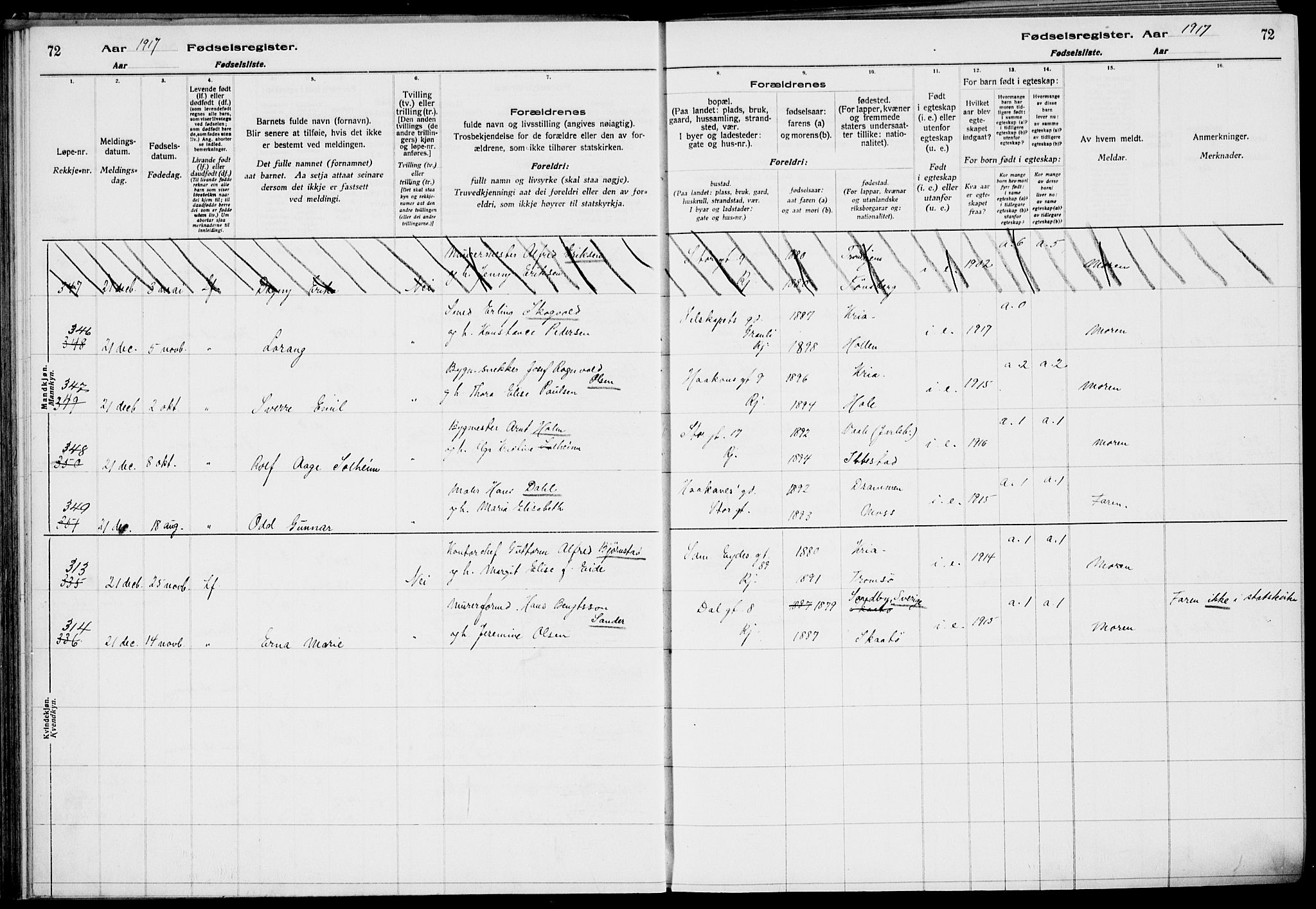 Rjukan kirkebøker, SAKO/A-294/J/Ja/L0001: Fødselsregister nr. 1, 1916-1922, s. 72