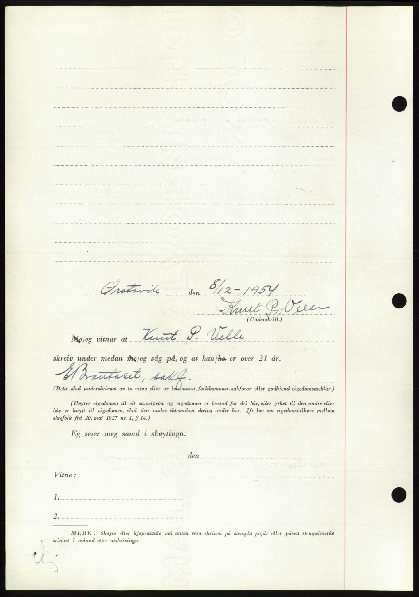 Søre Sunnmøre sorenskriveri, AV/SAT-A-4122/1/2/2C/L0099: Pantebok nr. 25A, 1954-1954, Dagboknr: 3279/1954