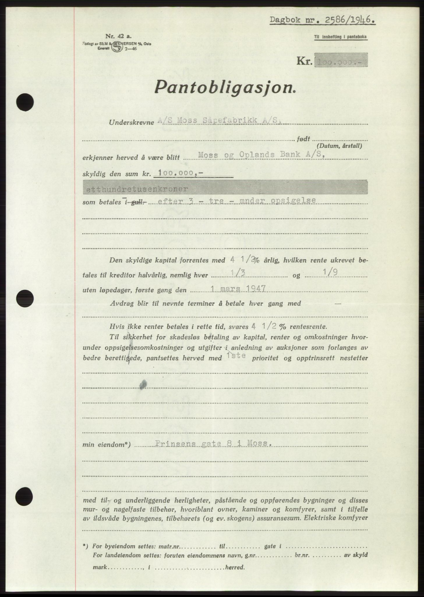 Moss sorenskriveri, SAO/A-10168: Pantebok nr. B16, 1946-1947, Dagboknr: 2586/1946