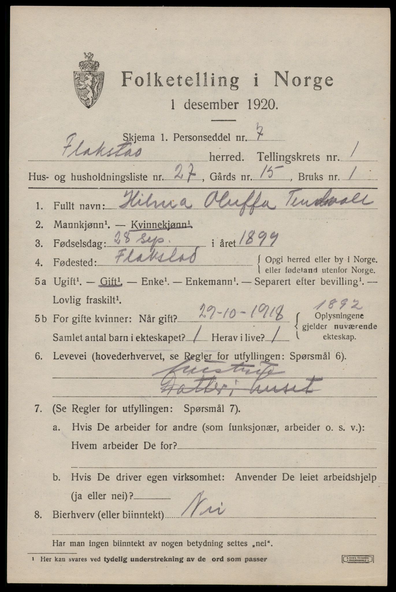 SAT, Folketelling 1920 for 1859 Flakstad herred, 1920, s. 863