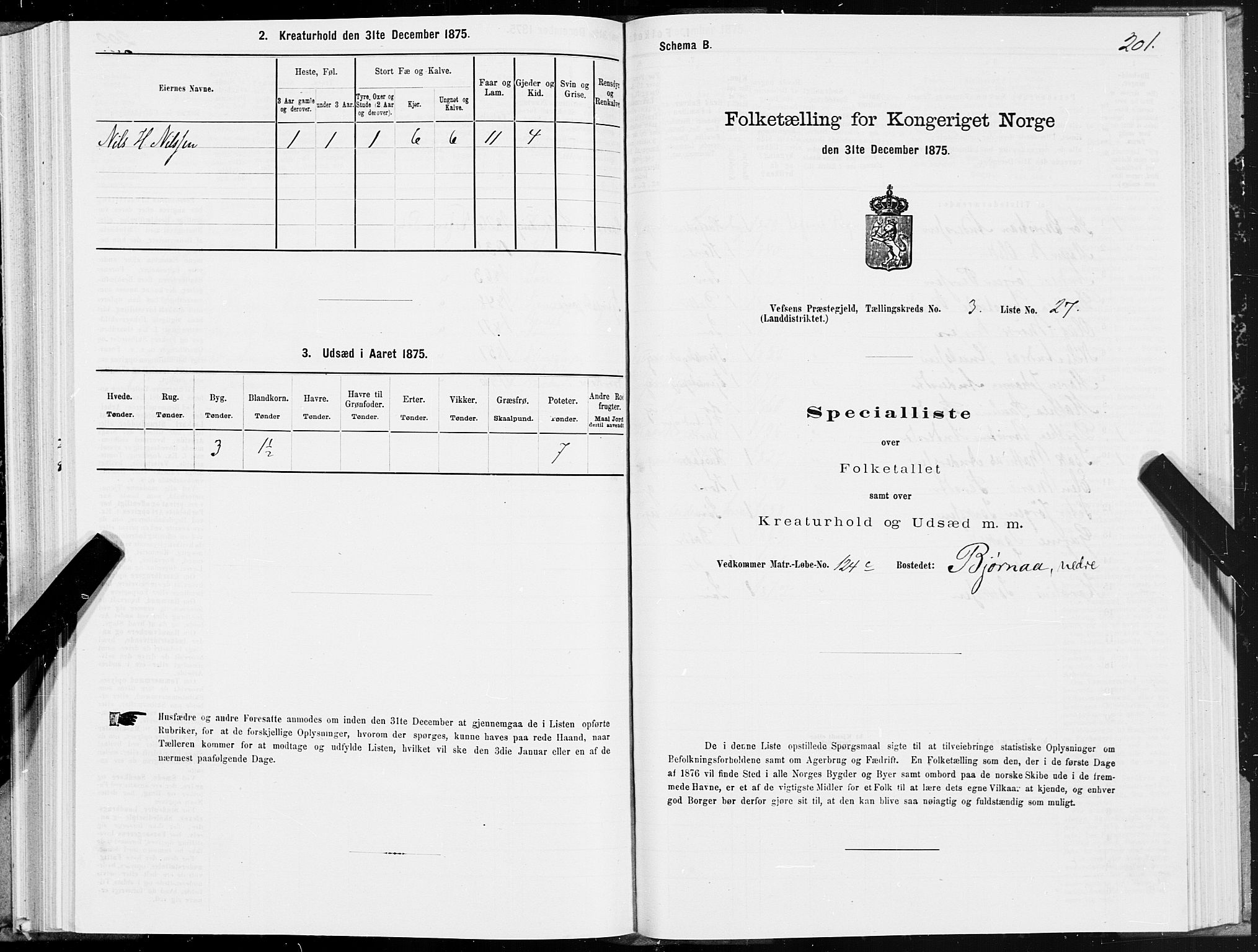 SAT, Folketelling 1875 for 1824L Vefsn prestegjeld, Vefsn sokn, 1875, s. 1201