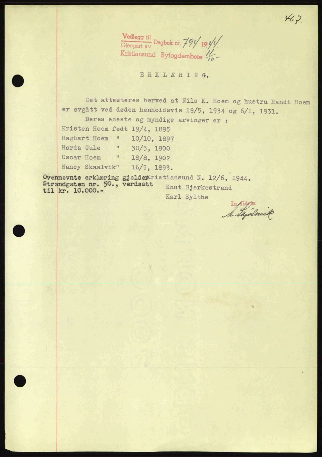 Kristiansund byfogd, AV/SAT-A-4587/A/27: Pantebok nr. 34, 1941-1945, Dagboknr: 794/1944