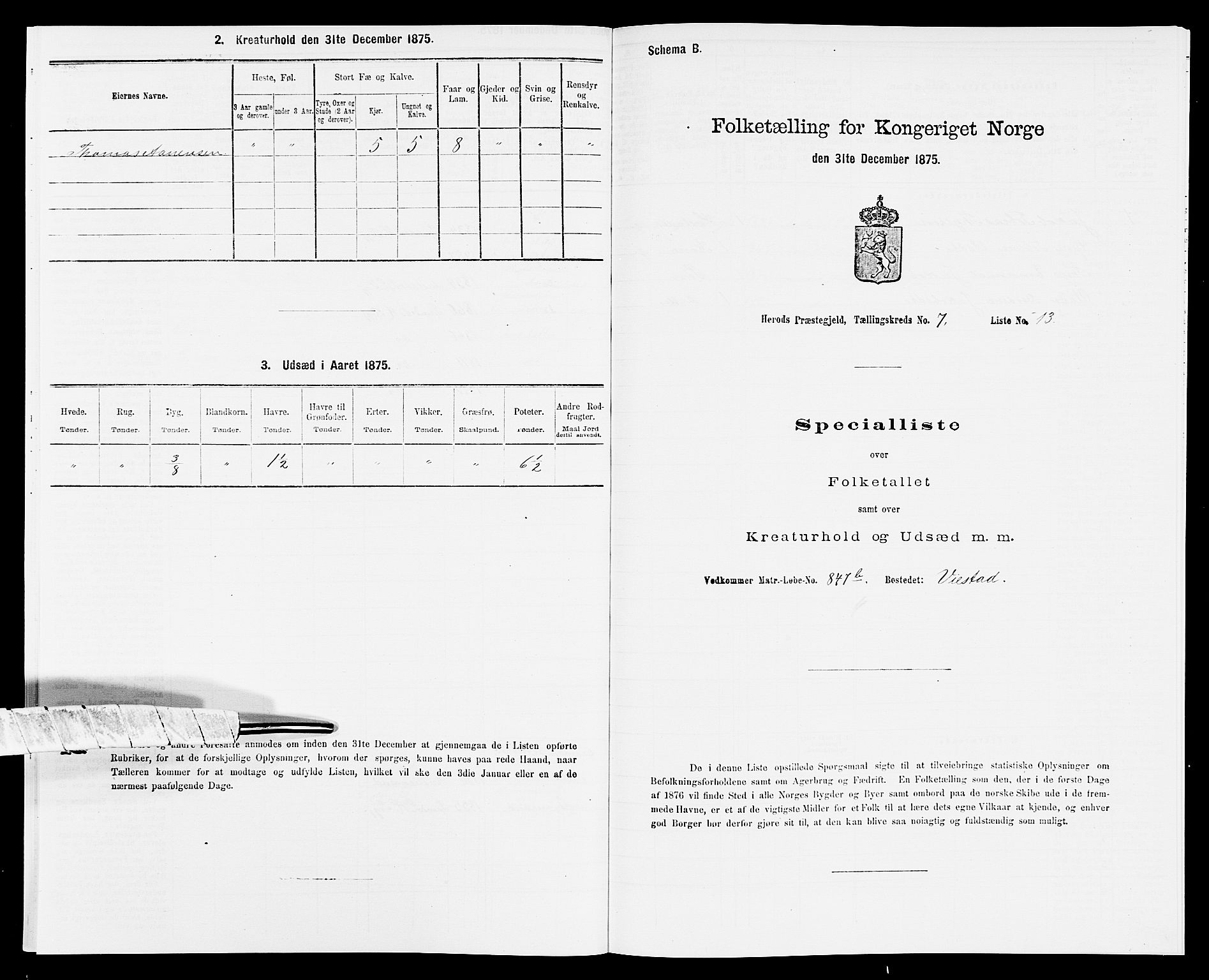 SAK, Folketelling 1875 for 1039P Herad prestegjeld, 1875, s. 858