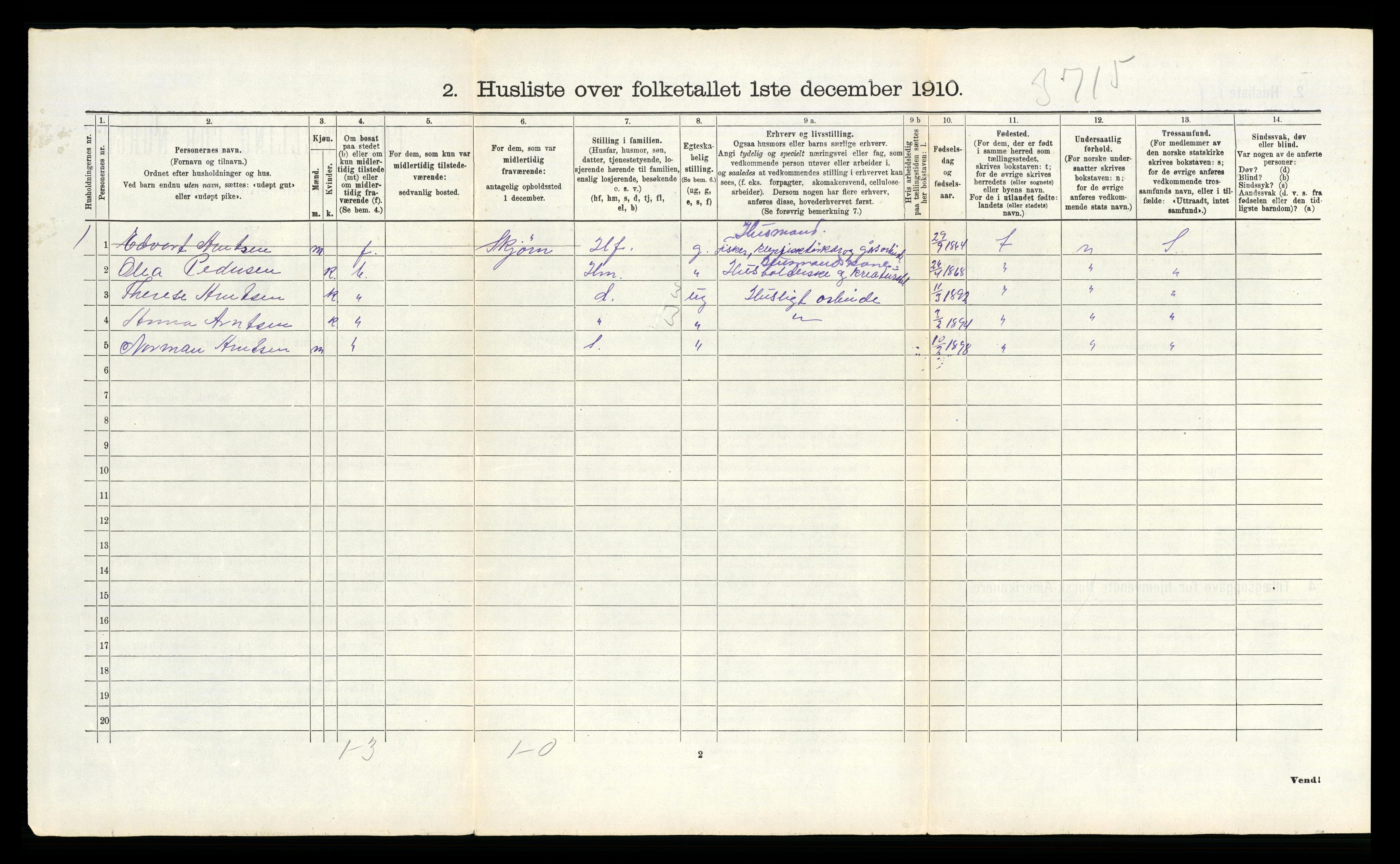 RA, Folketelling 1910 for 1815 Vega herred, 1910, s. 97