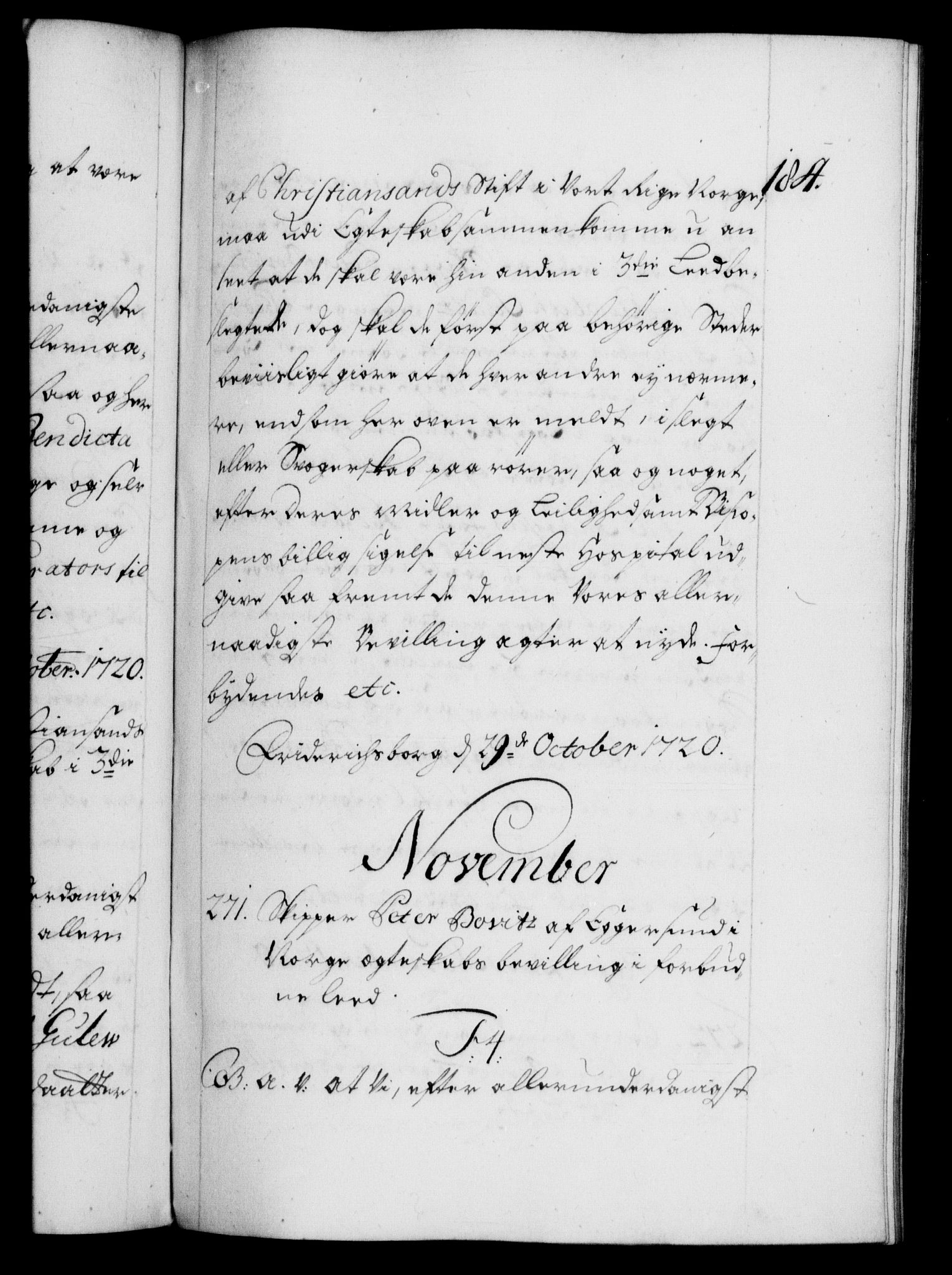 Danske Kanselli 1572-1799, RA/EA-3023/F/Fc/Fca/Fcaa/L0023: Norske registre, 1720-1722, s. 184a