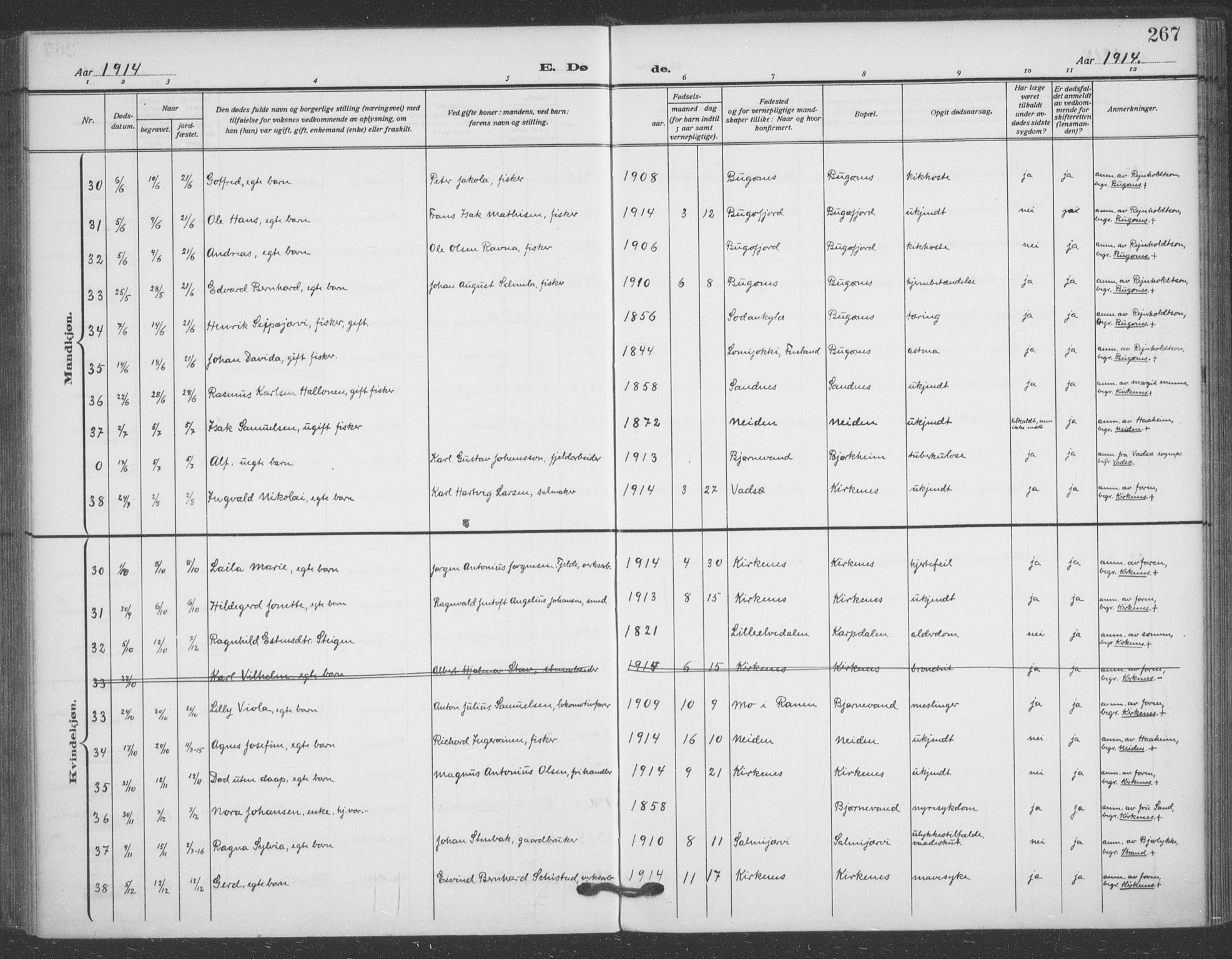Sør-Varanger sokneprestkontor, AV/SATØ-S-1331/H/Ha/L0005kirke: Ministerialbok nr. 5, 1909-1919, s. 267