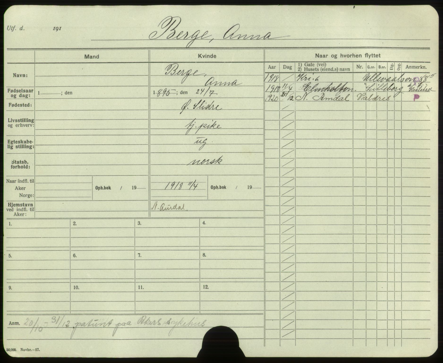 Oslo folkeregister, Registerkort, AV/SAO-A-11715/F/Fa/Faa/L0002: Kvinner, 1917-1922, s. 4
