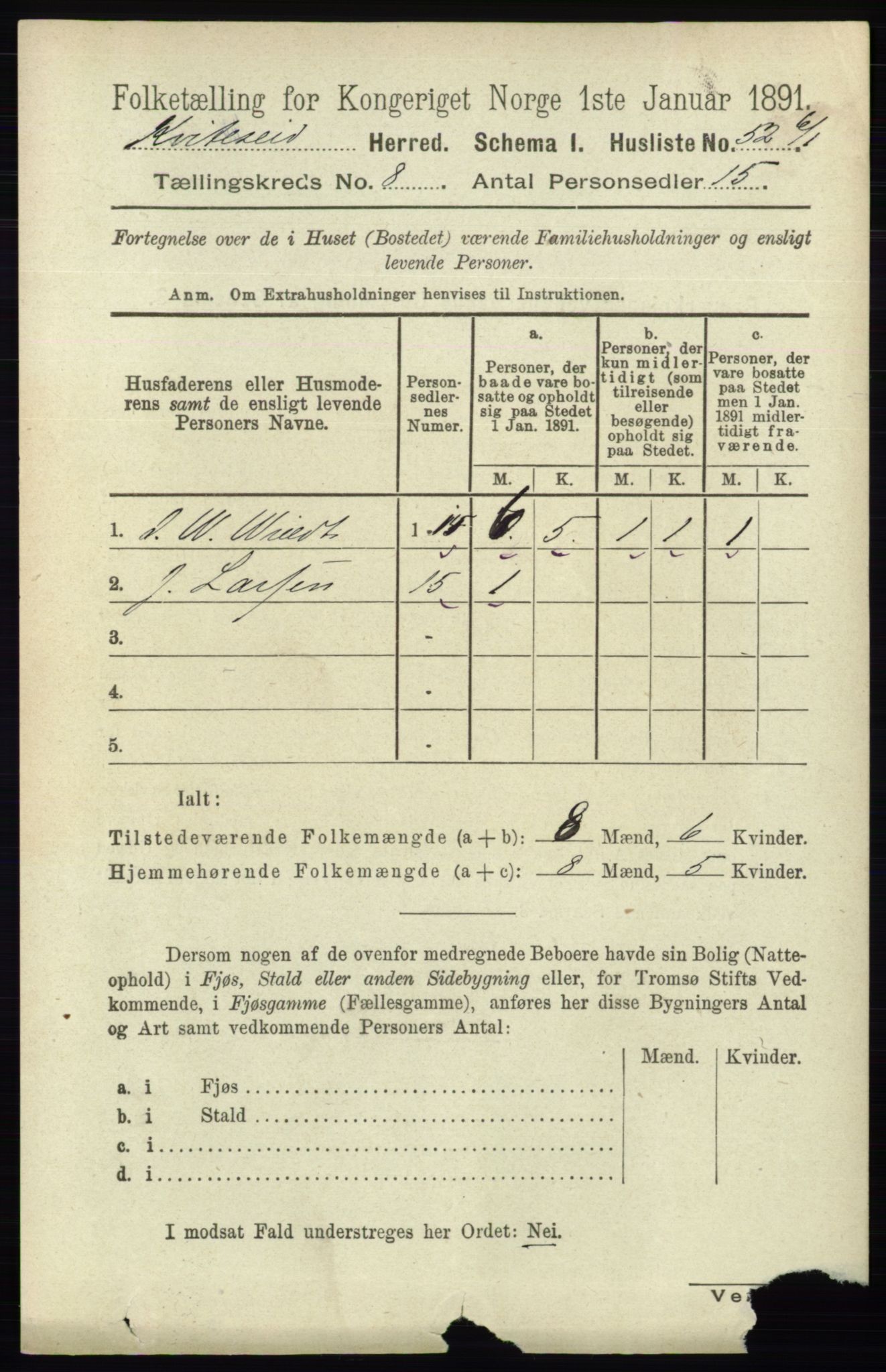 RA, Folketelling 1891 for 0829 Kviteseid herred, 1891, s. 1601
