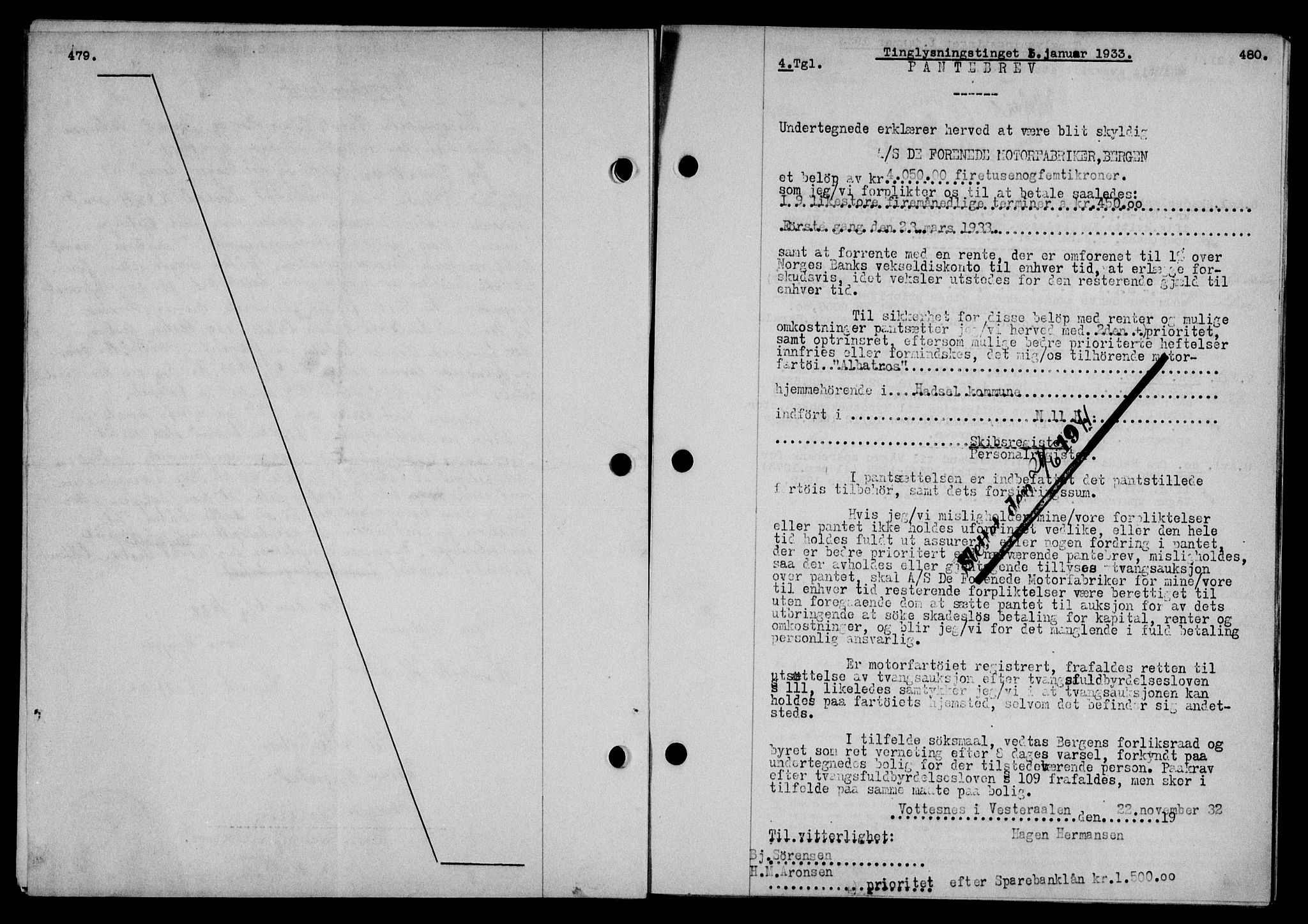 Vesterålen sorenskriveri, SAT/A-4180/1/2/2Ca/L0056: Pantebok nr. 49, 1932-1933, Tingl.dato: 05.01.1933