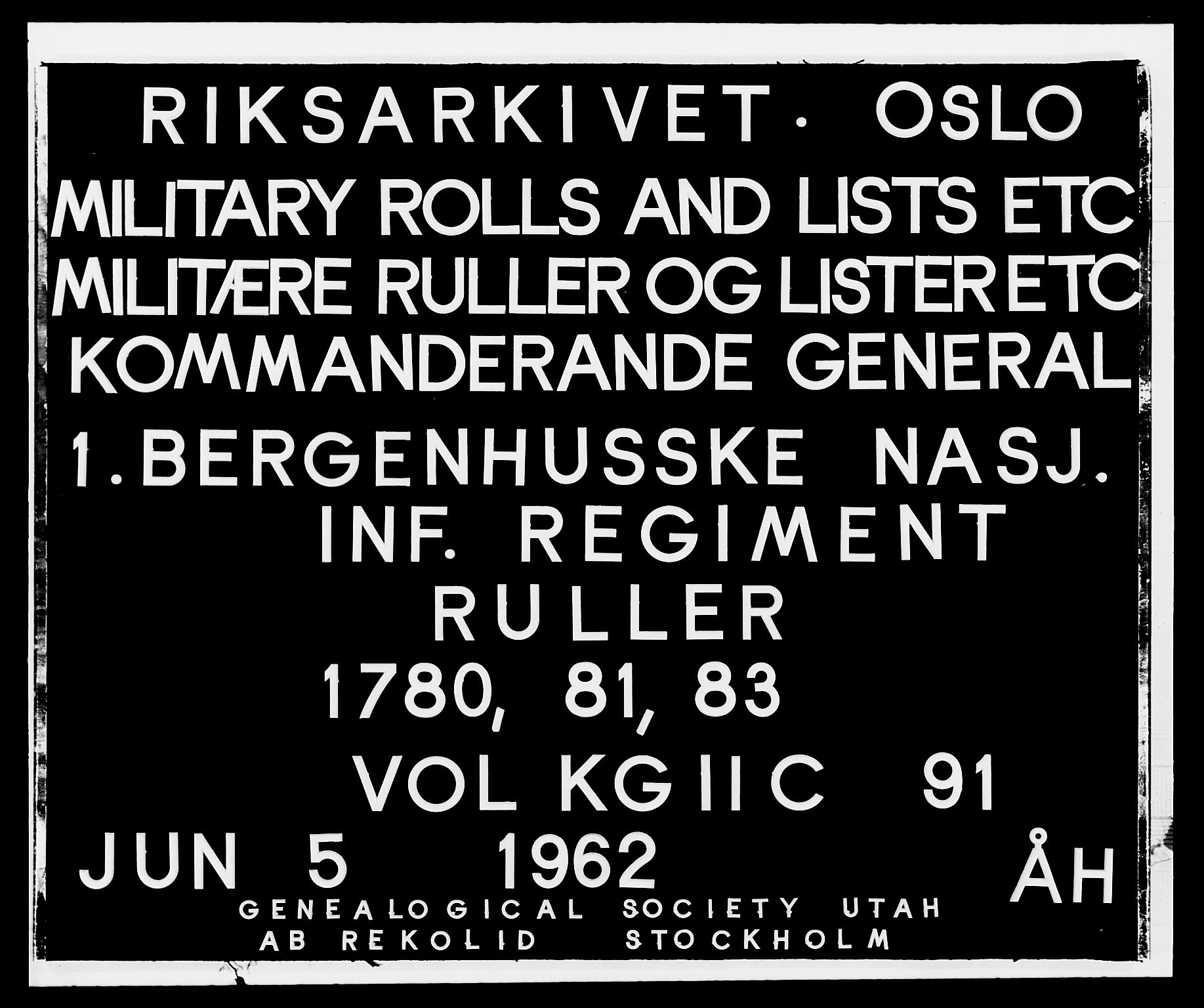 Generalitets- og kommissariatskollegiet, Det kongelige norske kommissariatskollegium, RA/EA-5420/E/Eh/L0091: 1. Bergenhusiske nasjonale infanteriregiment, 1780-1783, s. 1