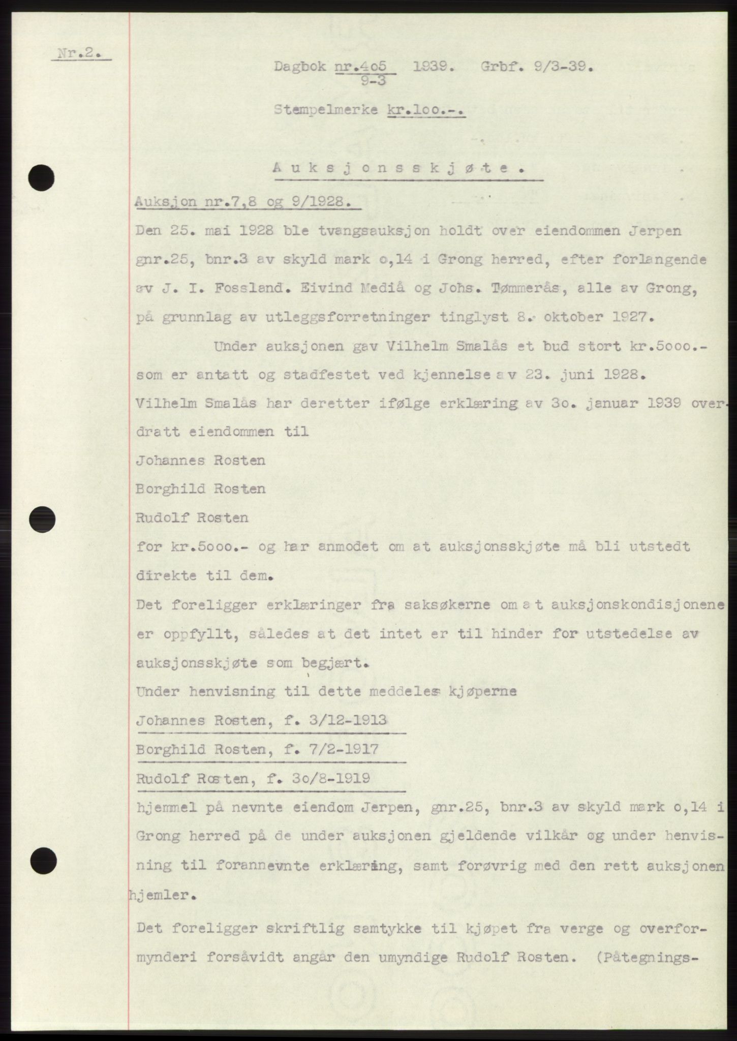 Namdal sorenskriveri, SAT/A-4133/1/2/2C: Pantebok nr. -, 1937-1939, Tingl.dato: 09.03.1939