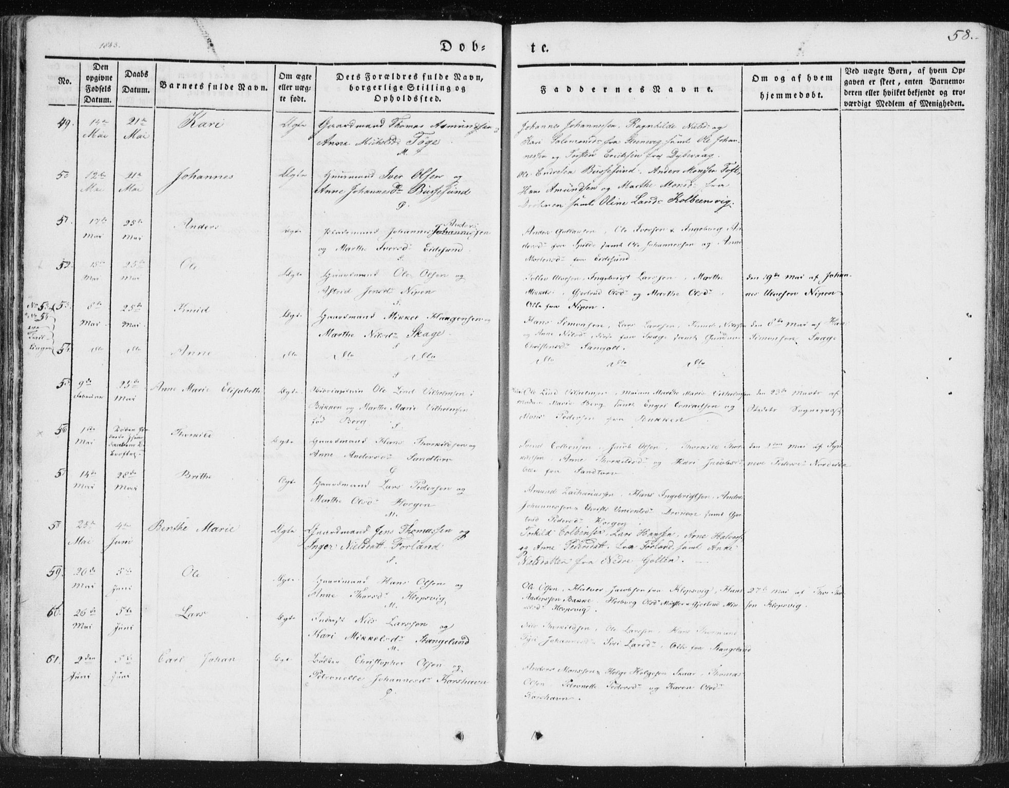 Sund sokneprestembete, AV/SAB-A-99930: Ministerialbok nr. A 13, 1835-1849, s. 58