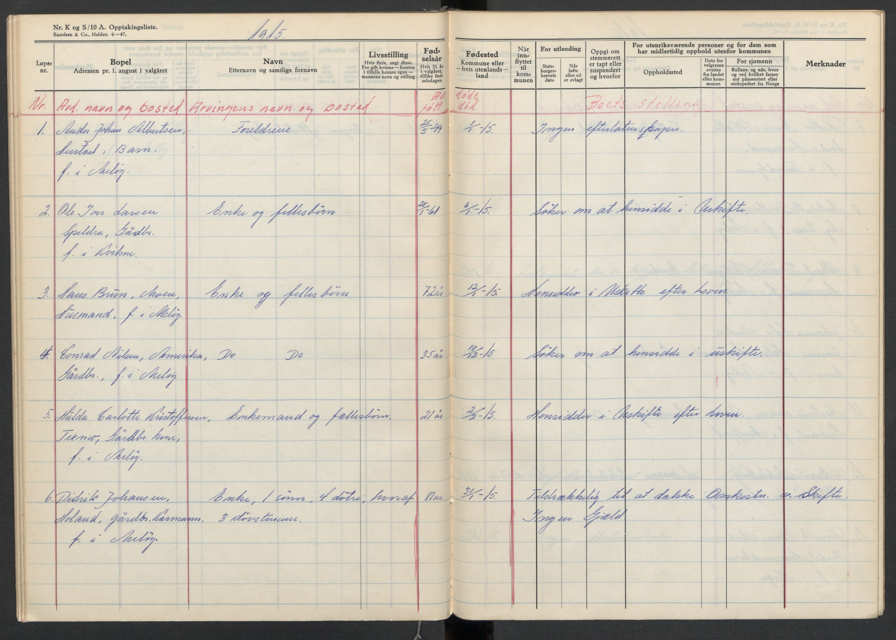 Meløy lensmannskontor, SAT/A-5701/1/02/L0001: 2.01.01 - Dødsfallsprotokoll, 1911-1917