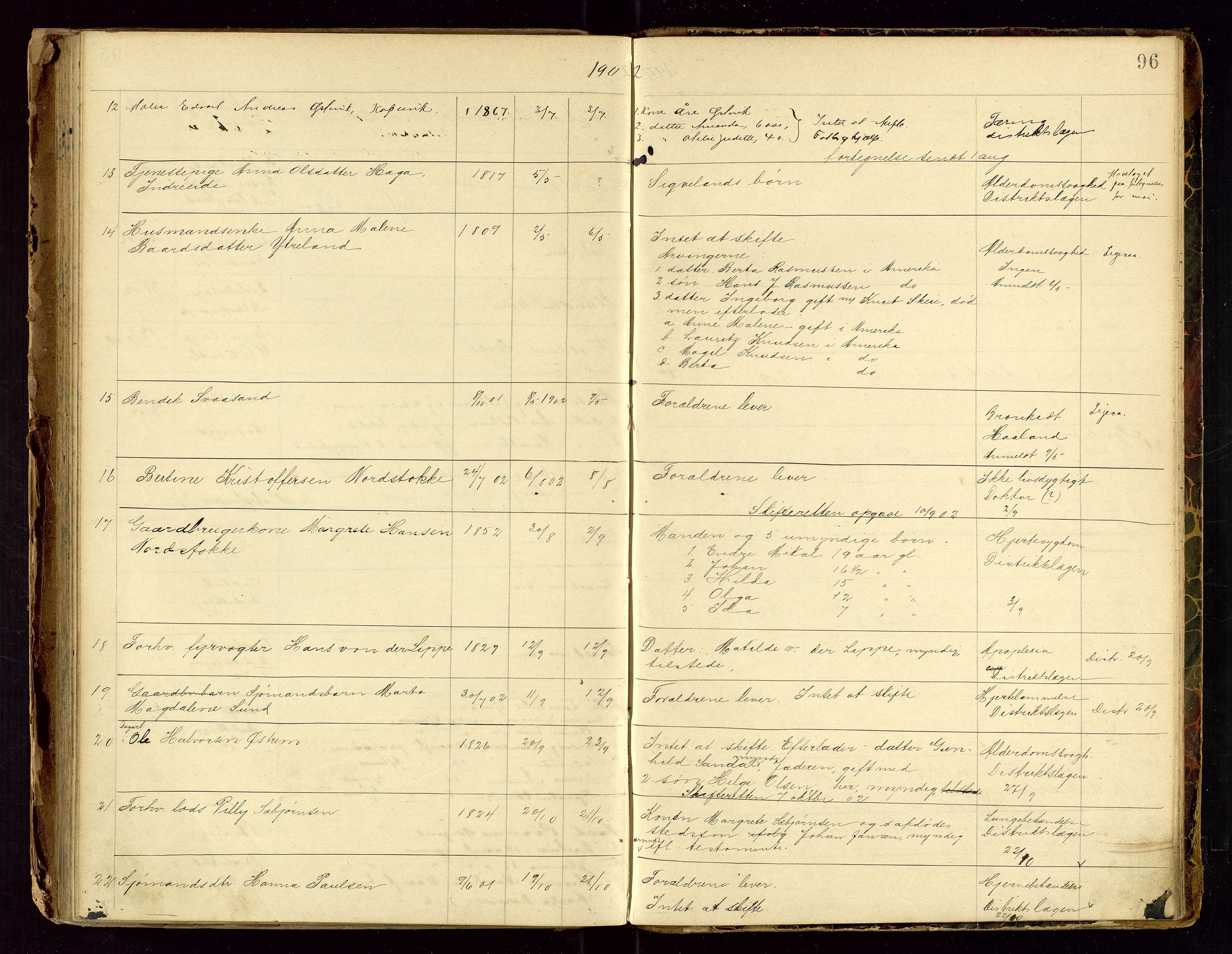 Avaldsnes lensmannskontor, SAST/A-100286/Gga/L0001: "Dødslistene Avaldsnæs Prtgd  2 - 87  Kopervig Sogn  38 - 120", 1897-1916, s. 96