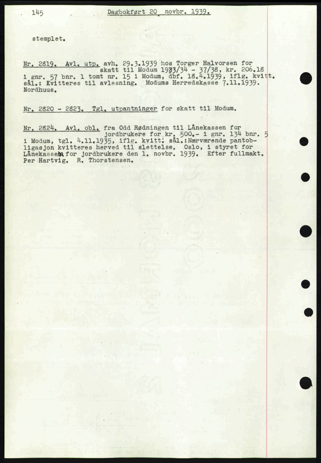 Eiker, Modum og Sigdal sorenskriveri, SAKO/A-123/G/Ga/Gab/L0041: Pantebok nr. A11, 1939-1940, Dagboknr: 2819/1939