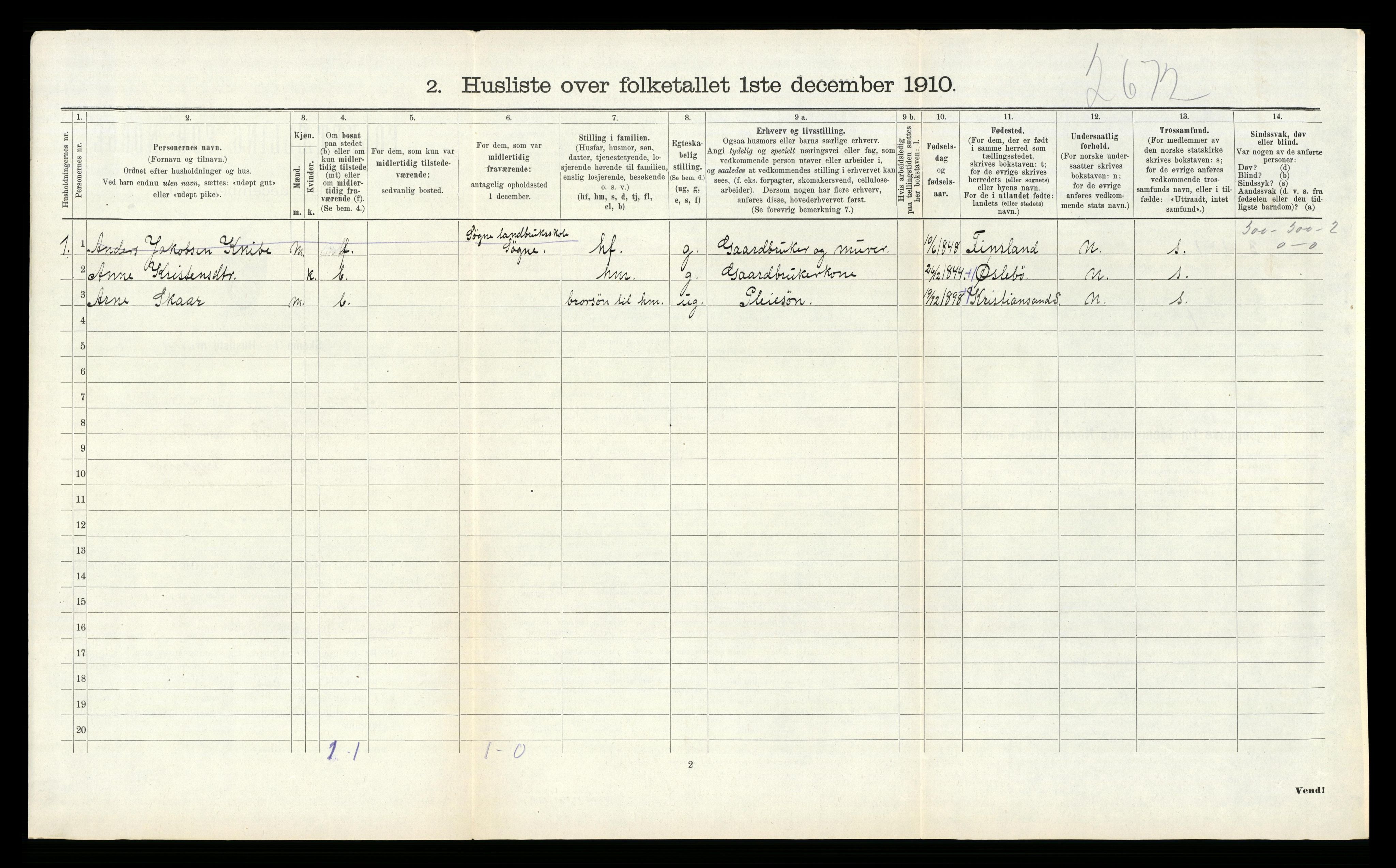 RA, Folketelling 1910 for 1018 Søgne herred, 1910, s. 1187