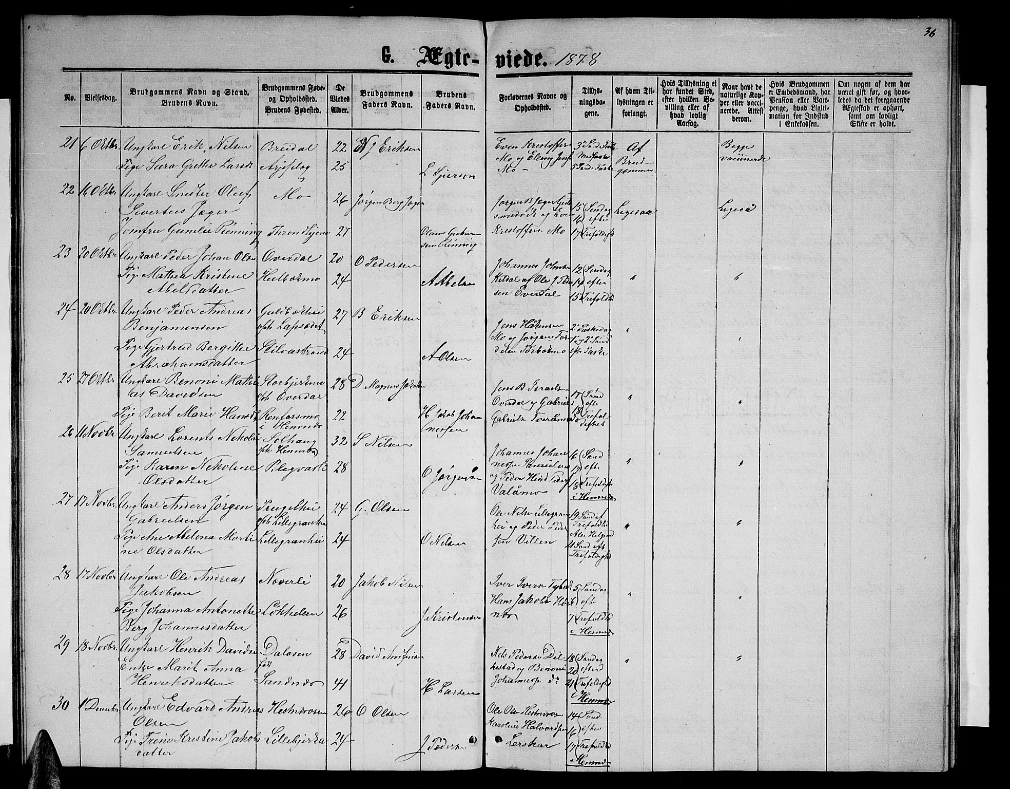 Ministerialprotokoller, klokkerbøker og fødselsregistre - Nordland, AV/SAT-A-1459/827/L0417: Klokkerbok nr. 827C06, 1864-1886, s. 36