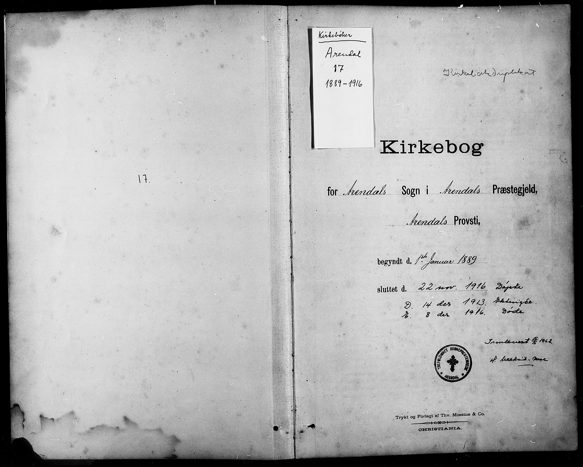 Arendal sokneprestkontor, Trefoldighet, SAK/1111-0040/F/Fb/L0006: Klokkerbok nr. B 6, 1889-1916