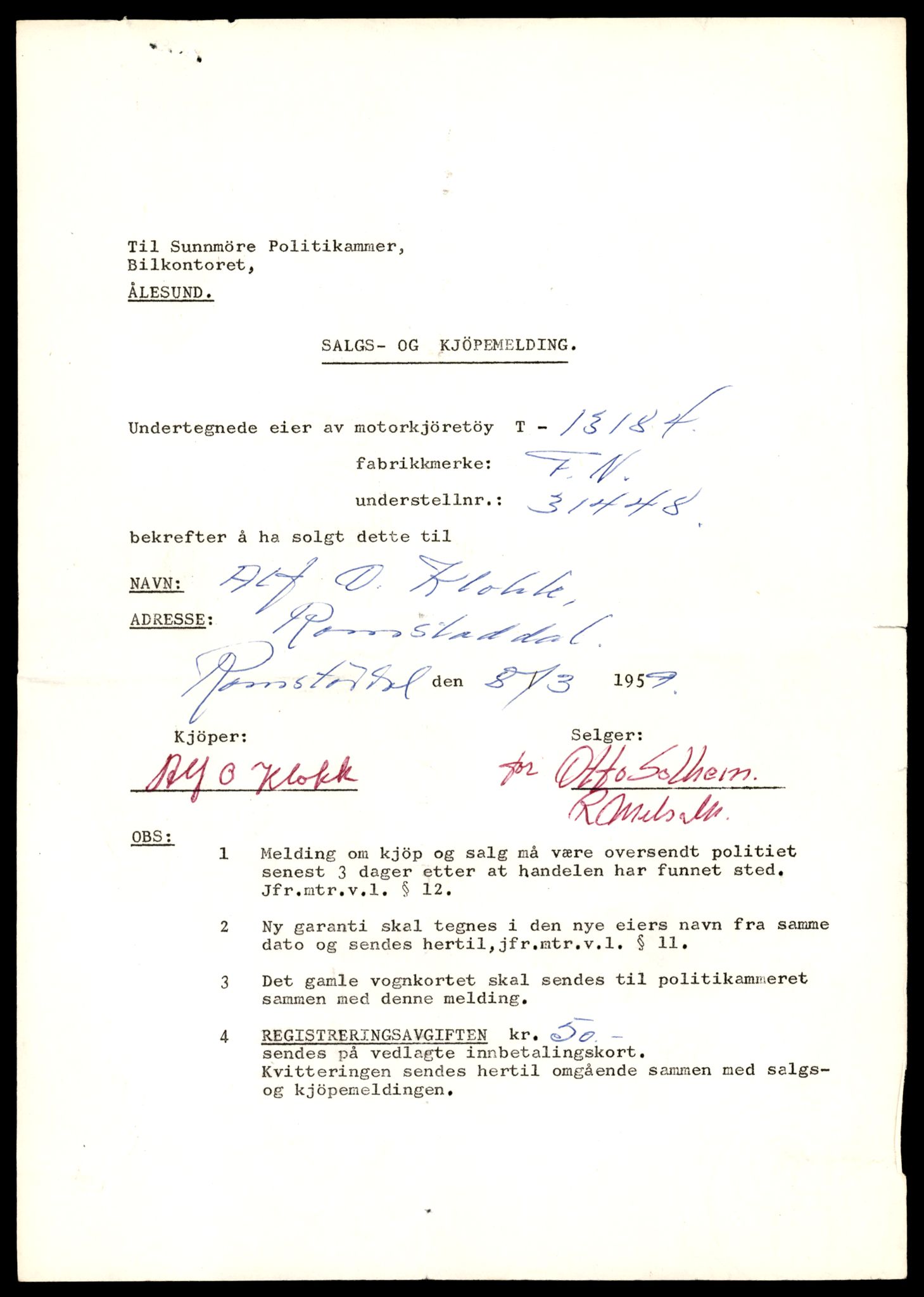 Møre og Romsdal vegkontor - Ålesund trafikkstasjon, AV/SAT-A-4099/F/Fe/L0038: Registreringskort for kjøretøy T 13180 - T 13360, 1927-1998, s. 77