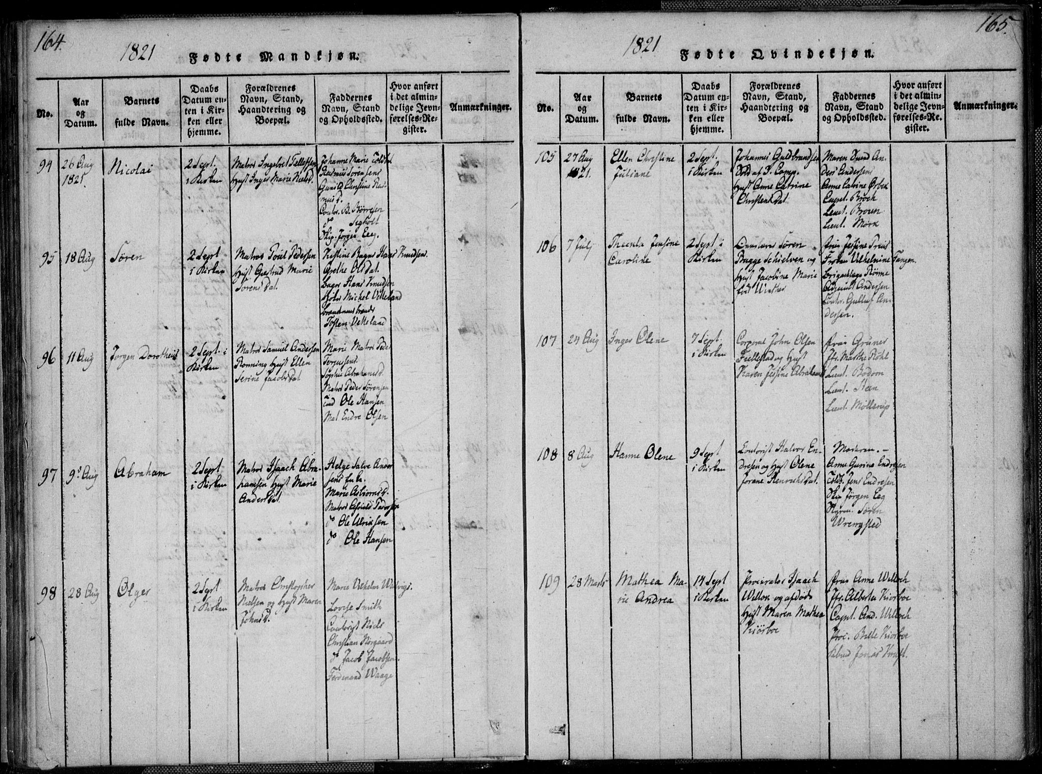 Kristiansand domprosti, AV/SAK-1112-0006/F/Fa/L0008: Ministerialbok nr. A 8, 1818-1821, s. 164-165