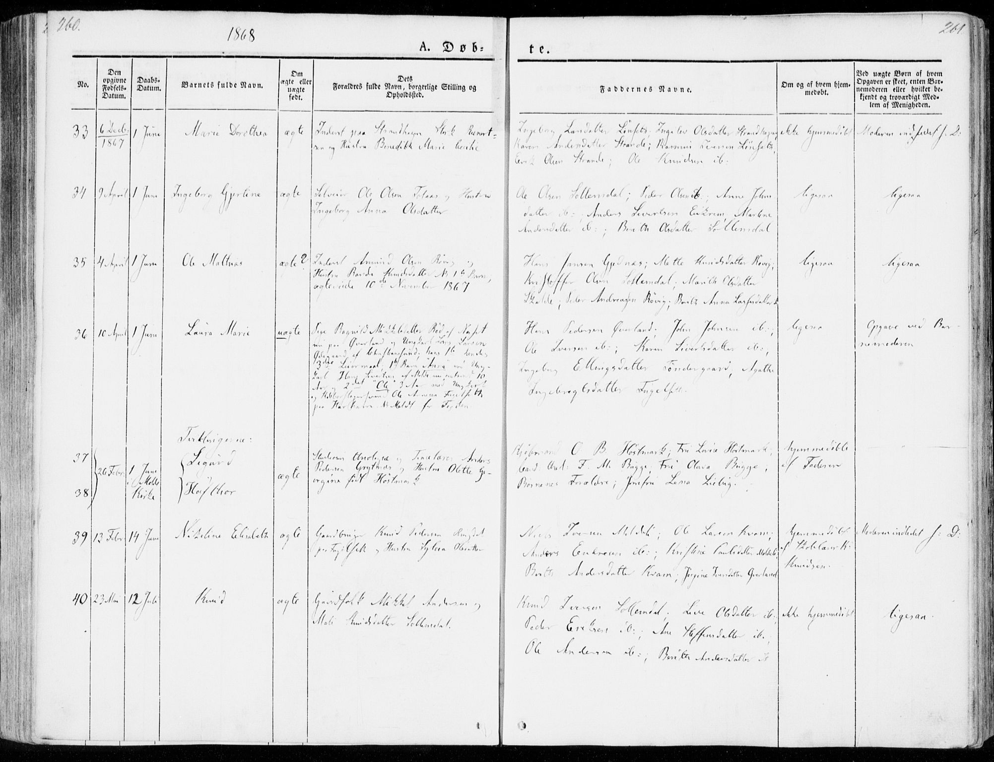 Ministerialprotokoller, klokkerbøker og fødselsregistre - Møre og Romsdal, AV/SAT-A-1454/555/L0653: Ministerialbok nr. 555A04, 1843-1869, s. 260-261