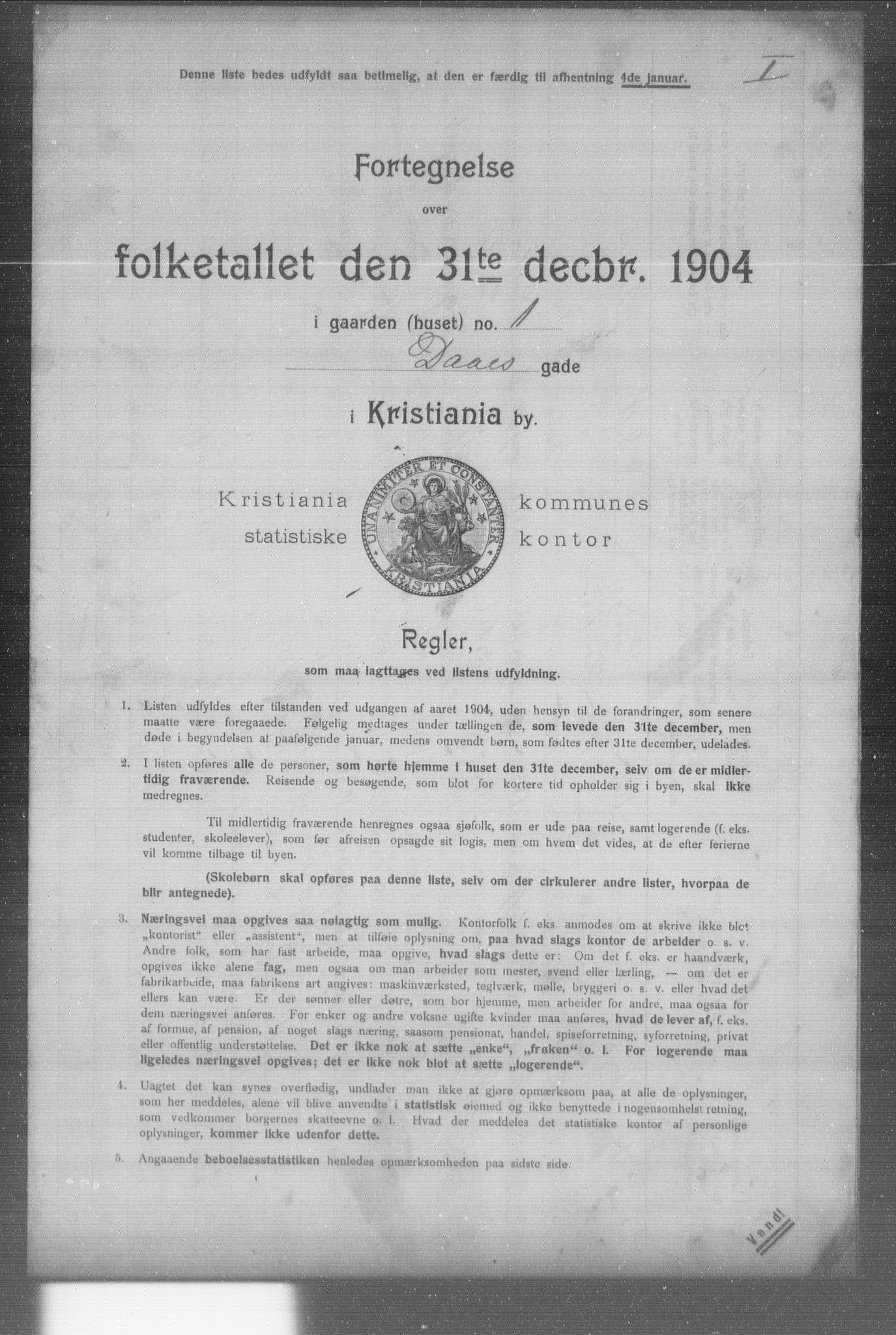 OBA, Kommunal folketelling 31.12.1904 for Kristiania kjøpstad, 1904, s. 3629