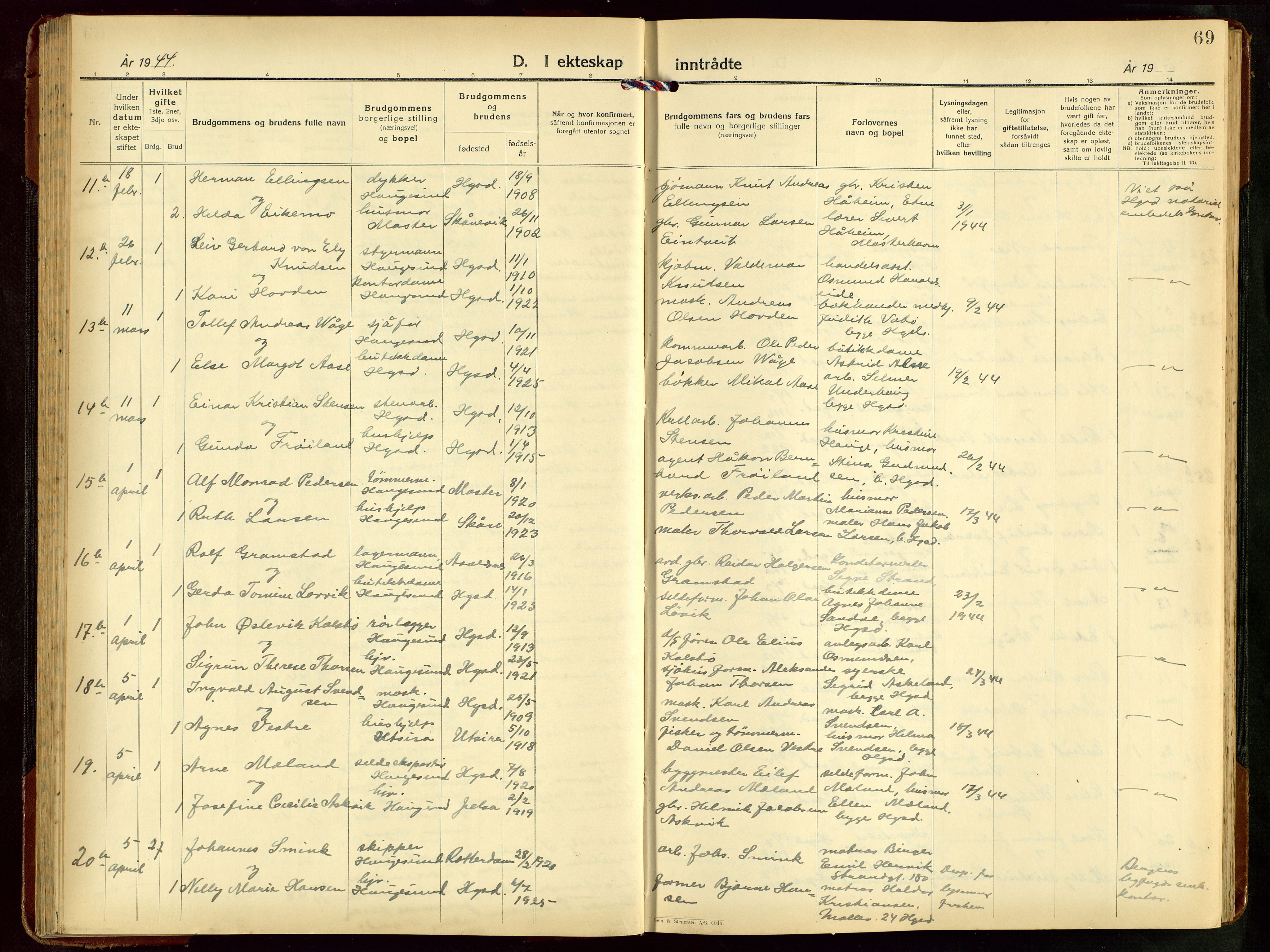 Haugesund sokneprestkontor, AV/SAST-A -101863/H/Ha/Hab/L0014: Klokkerbok nr. B 14, 1940-1952, s. 69