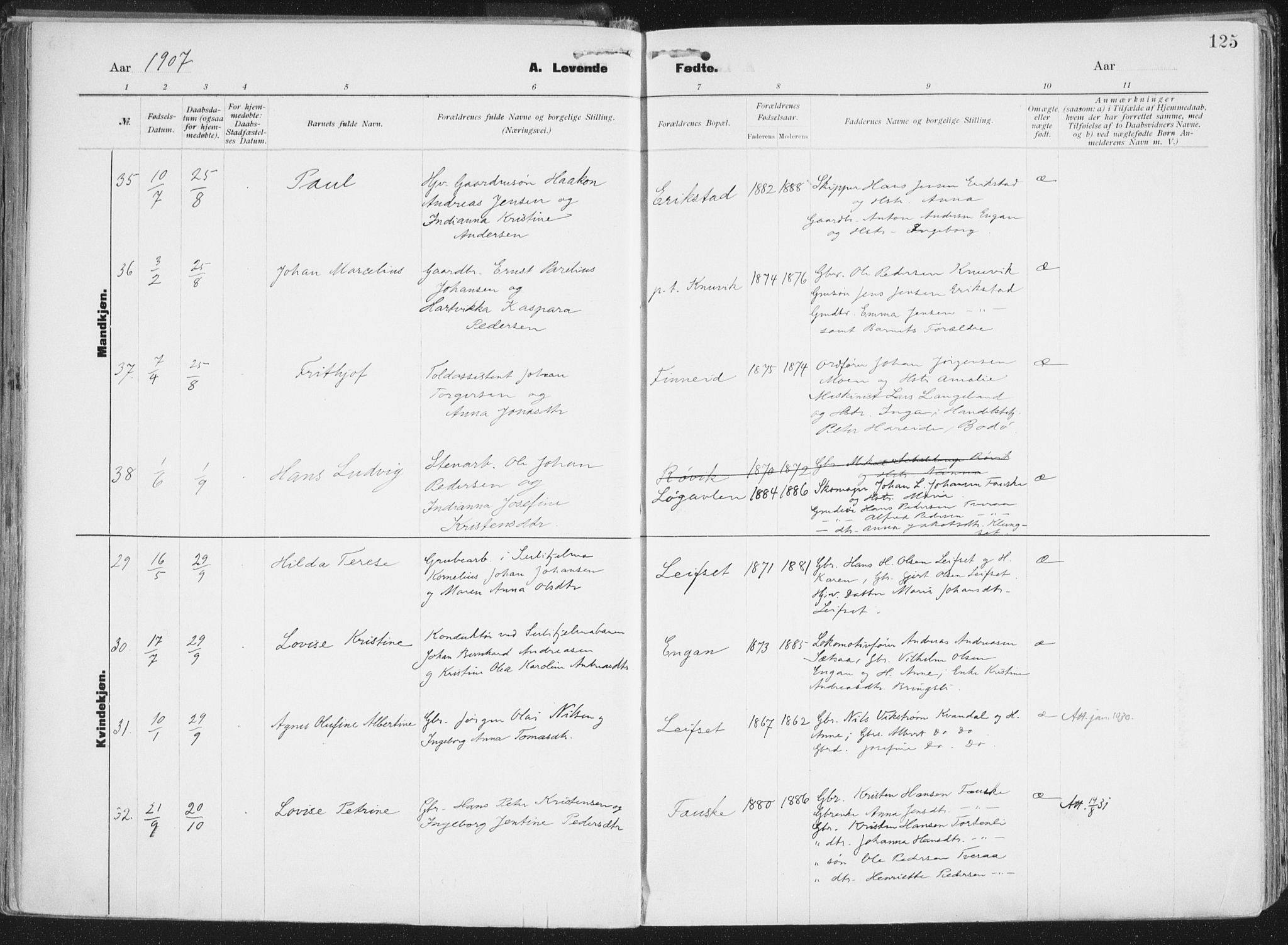 Ministerialprotokoller, klokkerbøker og fødselsregistre - Nordland, AV/SAT-A-1459/849/L0696: Ministerialbok nr. 849A08, 1898-1910, s. 125