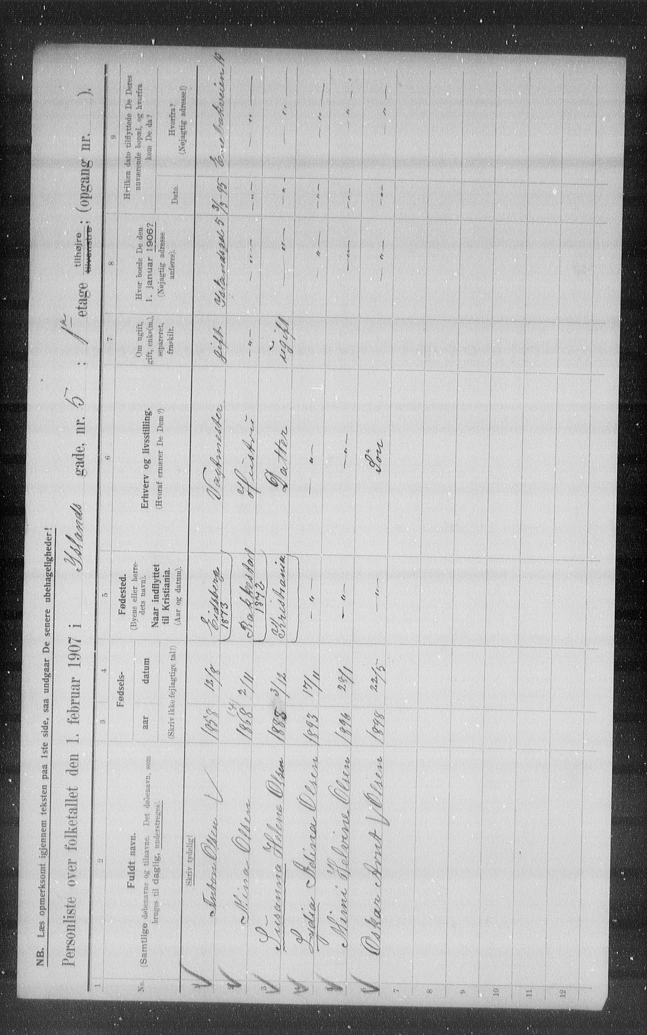 OBA, Kommunal folketelling 1.2.1907 for Kristiania kjøpstad, 1907, s. 22850